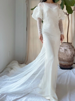 1930s Tulle Puff Sleeves Gown - XS