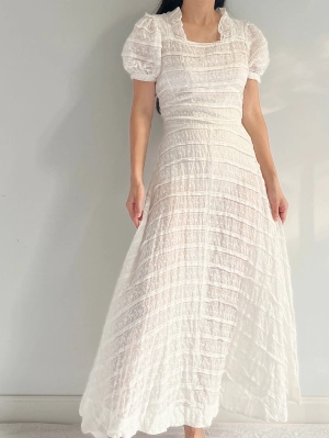 1940s Organdy Embroidered Dress - S