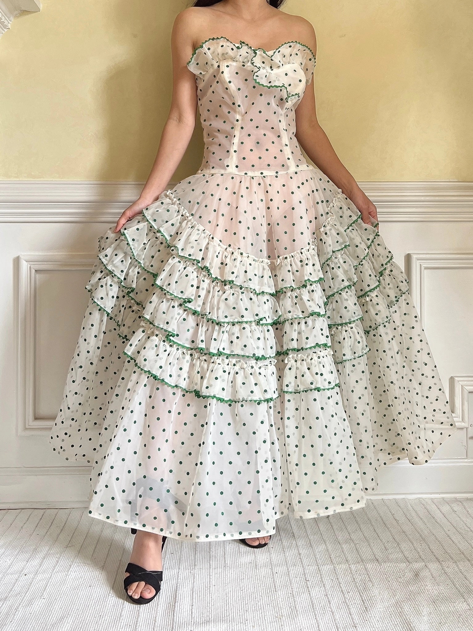 1950s Dotted Voile Dress - S
