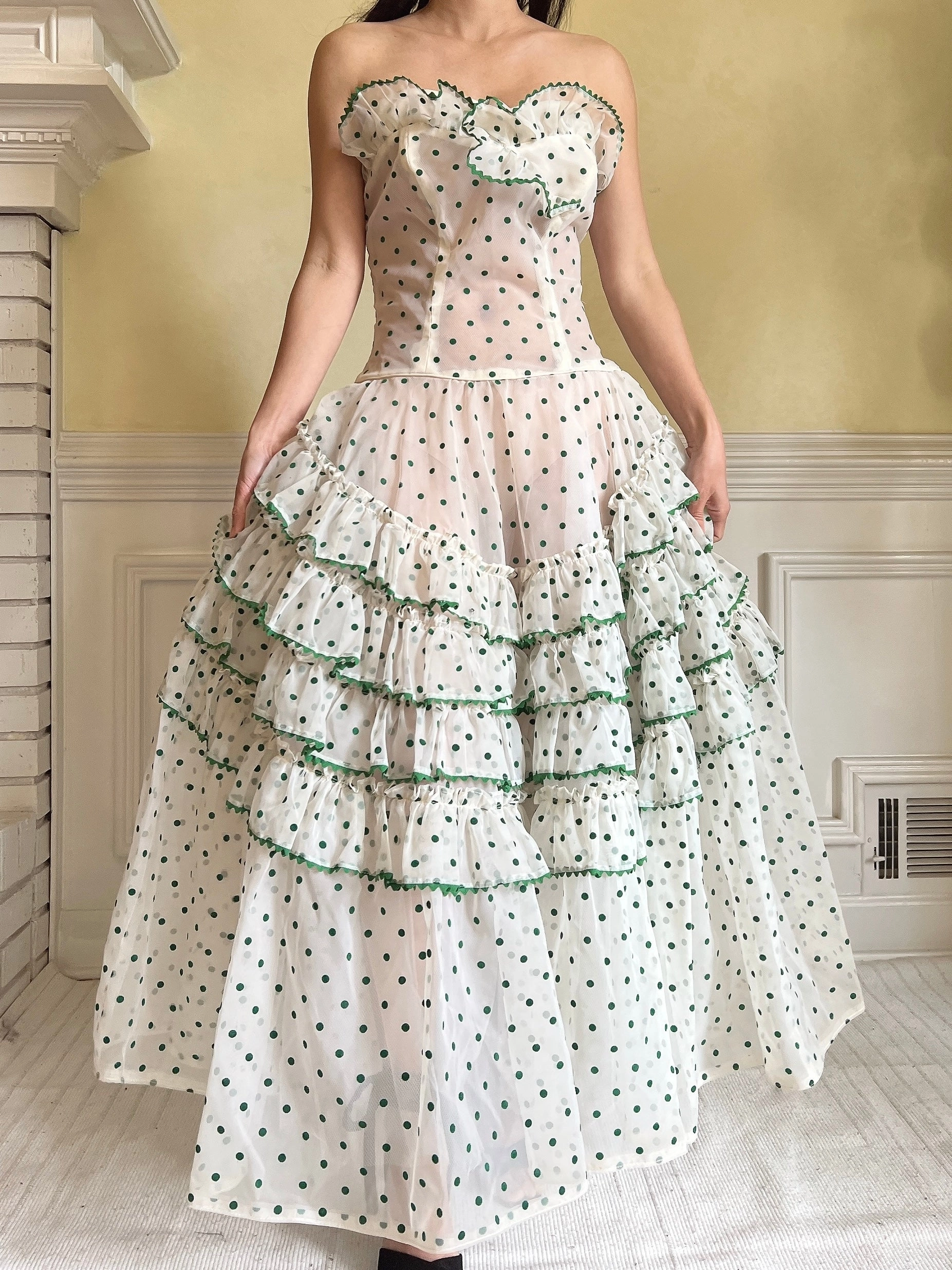 1950s Dotted Voile Dress - S
