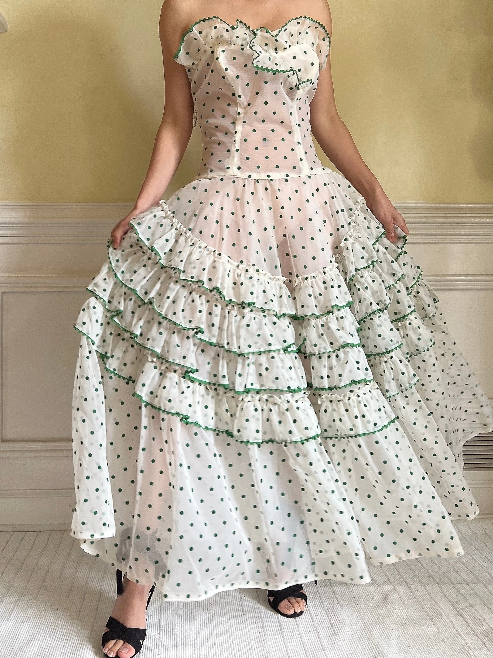 1950s Dotted Voile Dress - S