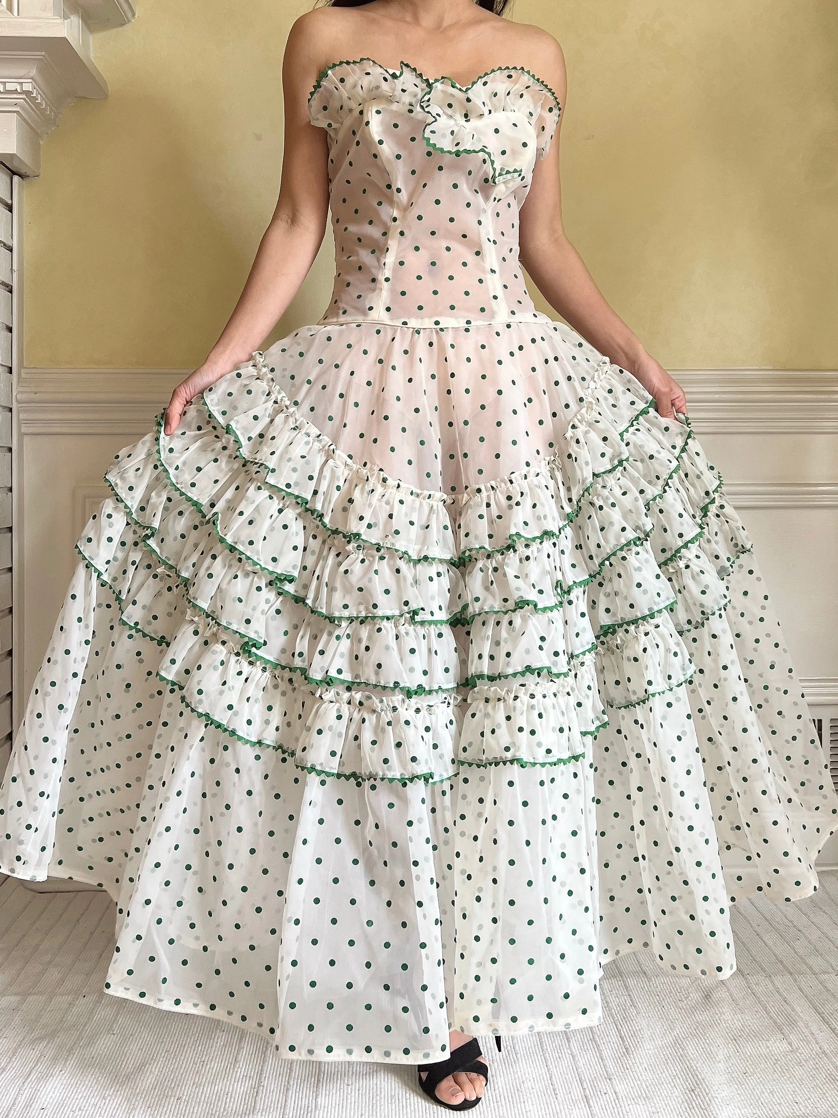 1950s Dotted Voile Dress - S
