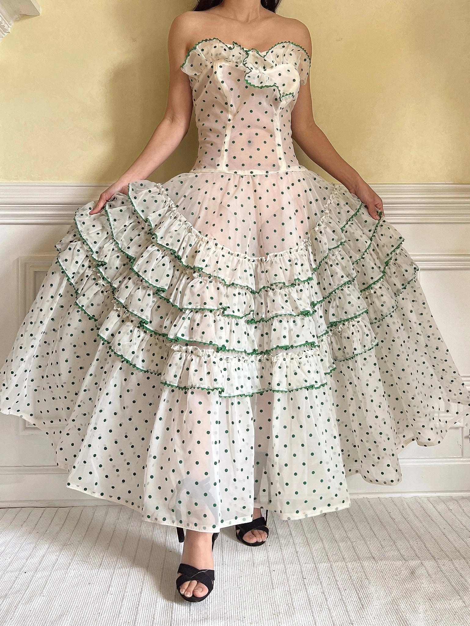 1950s Dotted Voile Dress - S