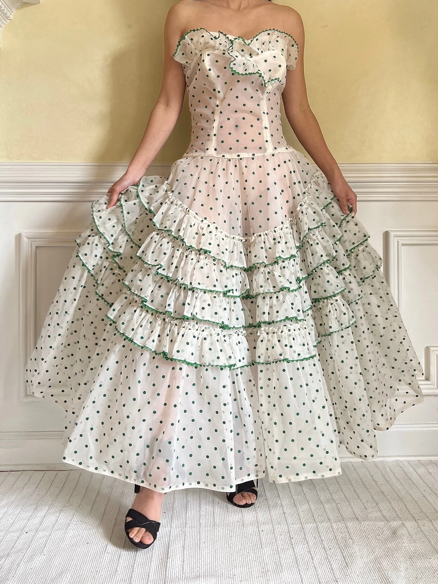 1950s Dotted Voile Dress - S