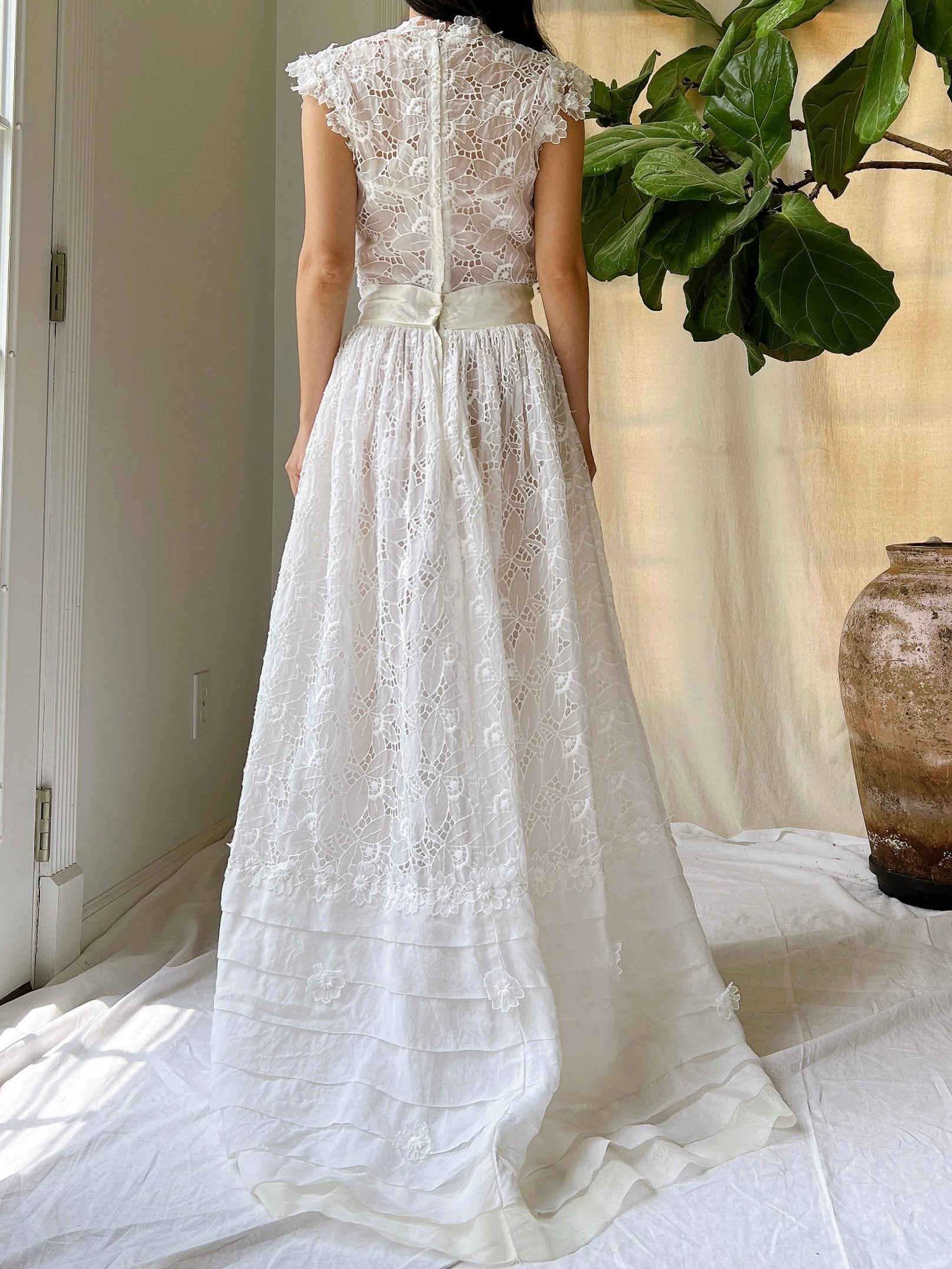 1950s Silk Organza Cutout Gown - XS