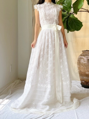 1950s Silk Organza Cutout Gown - XS
