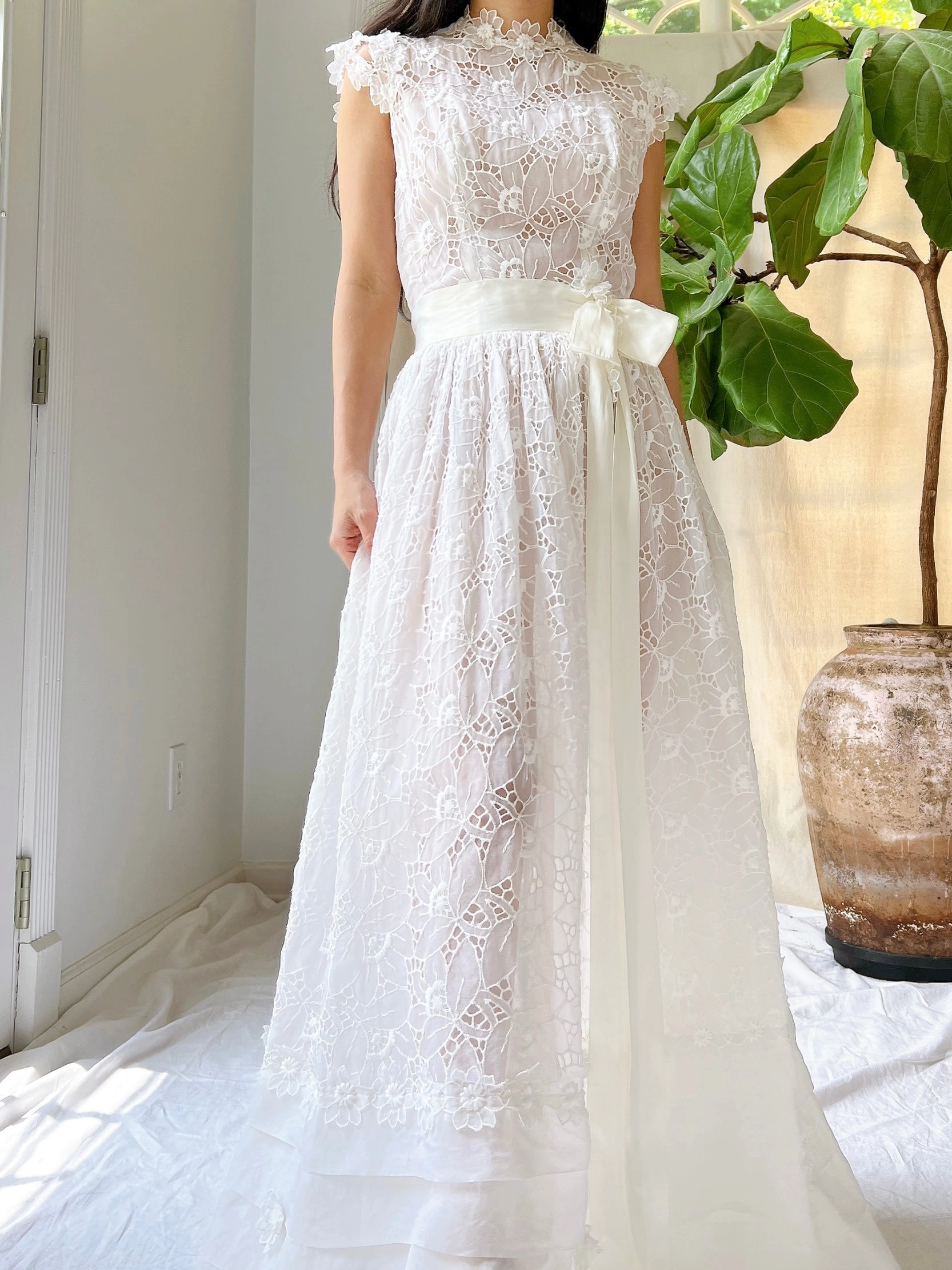 1950s Silk Organza Cutout Gown - XS