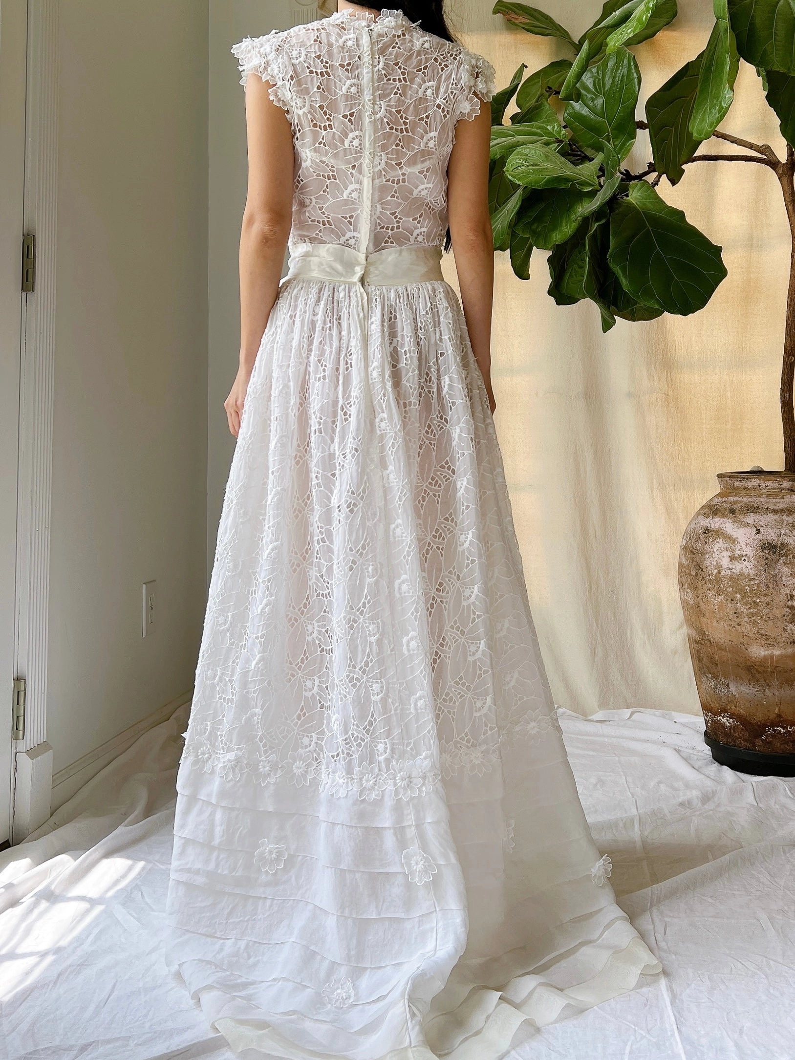 1950s Silk Organza Cutout Gown - XS