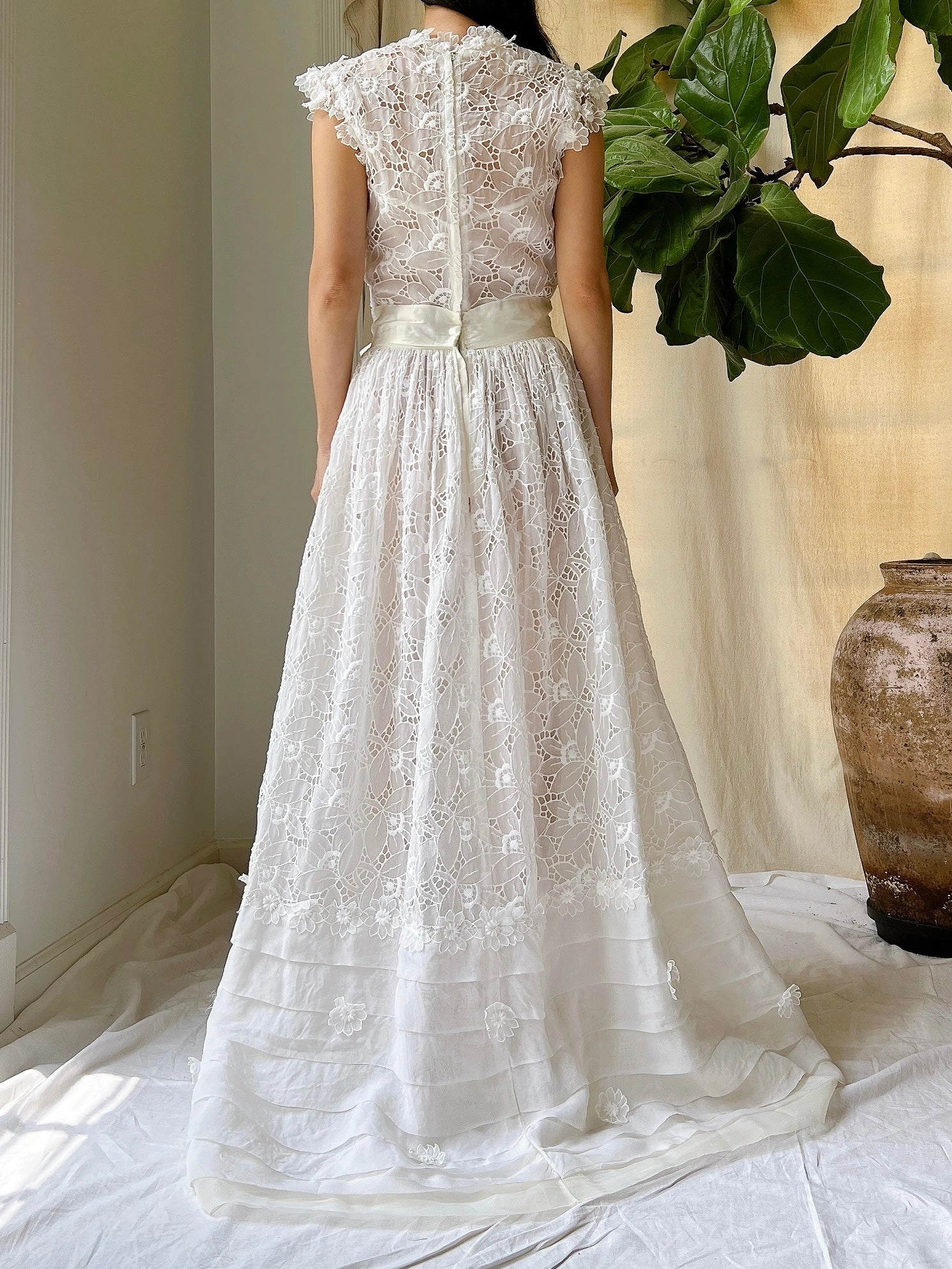 1950s Silk Organza Cutout Gown - XS