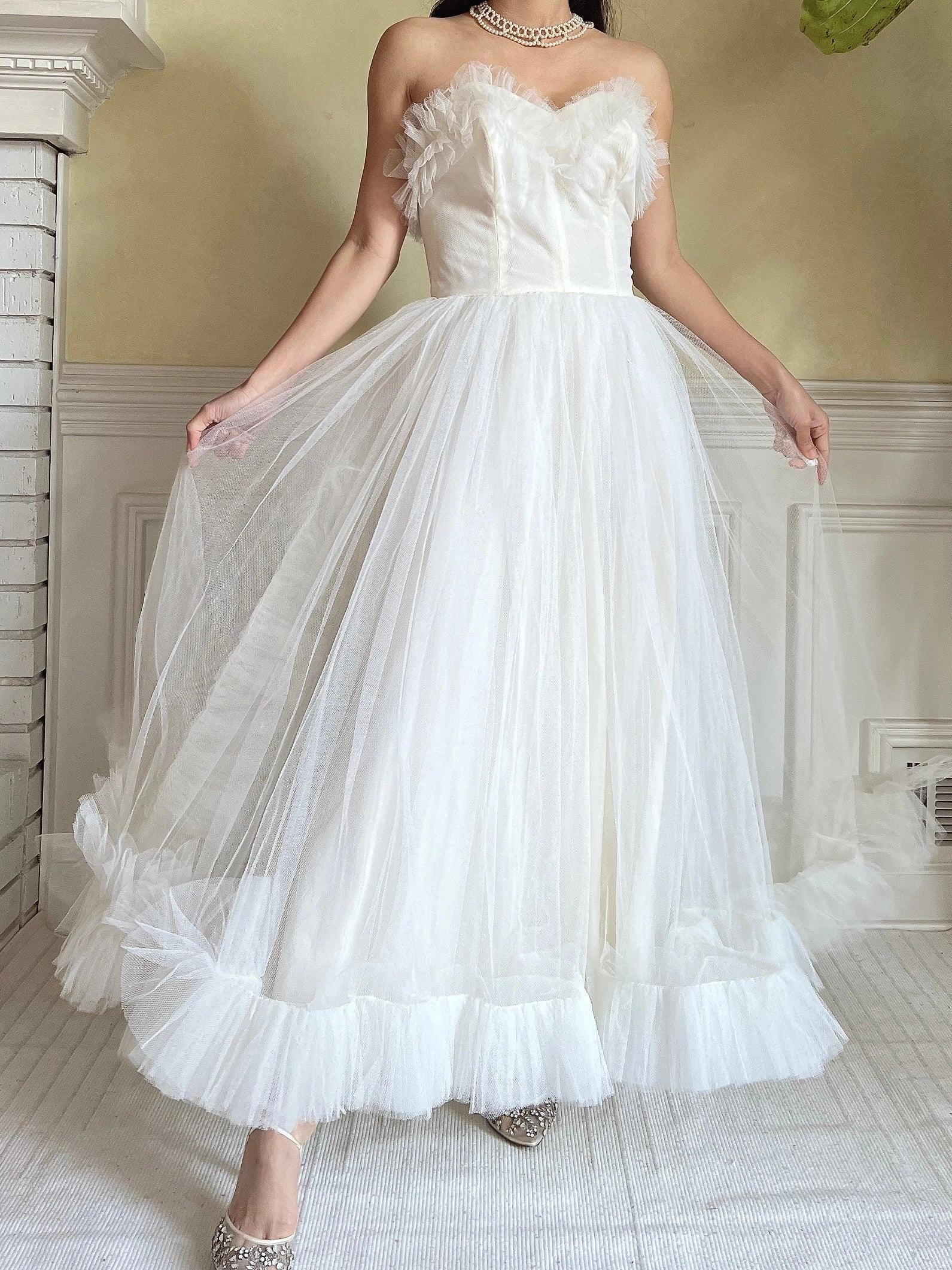 1950s Tulle Ruffle Dress - XS