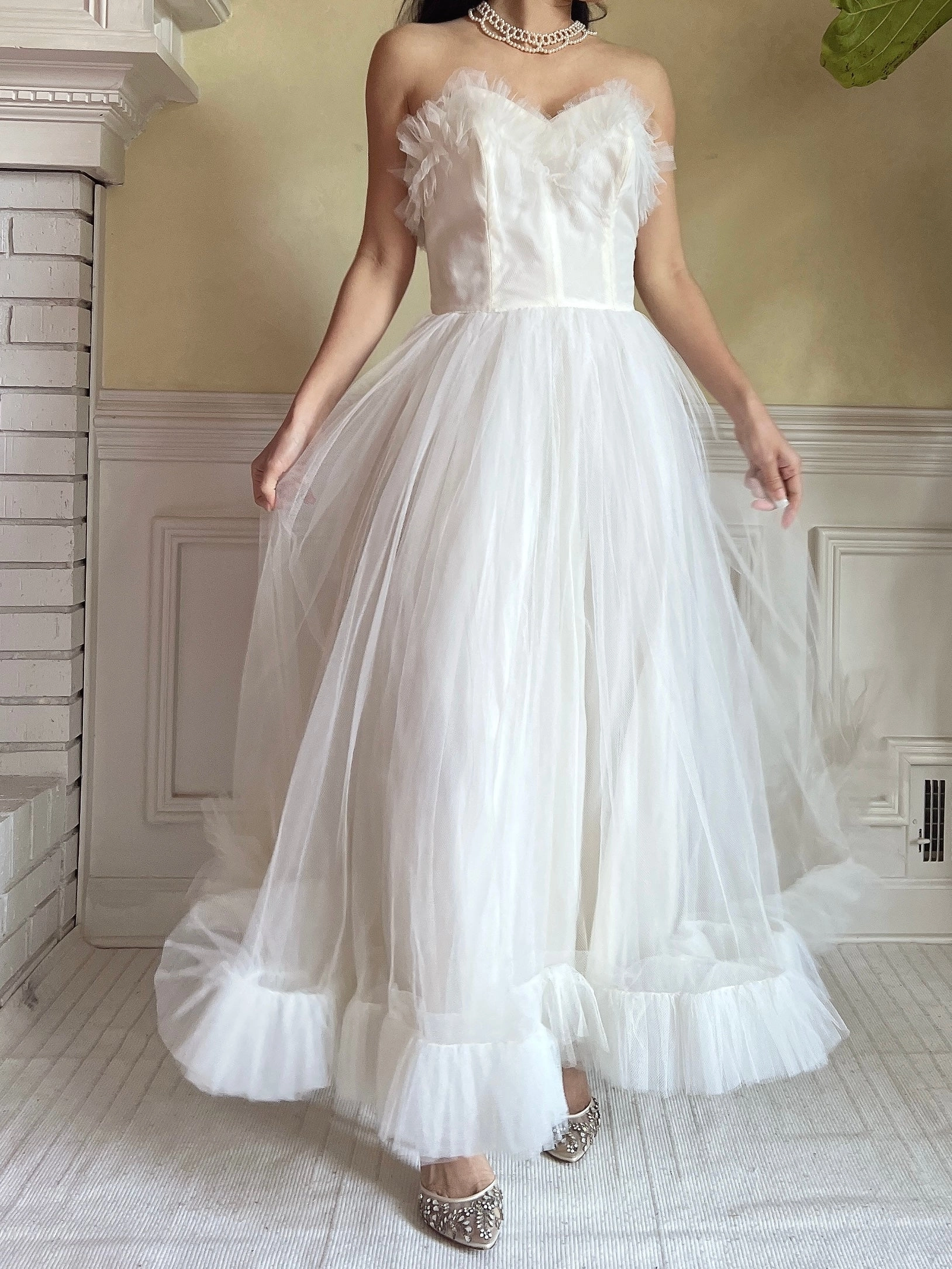 1950s Tulle Ruffle Dress - XS