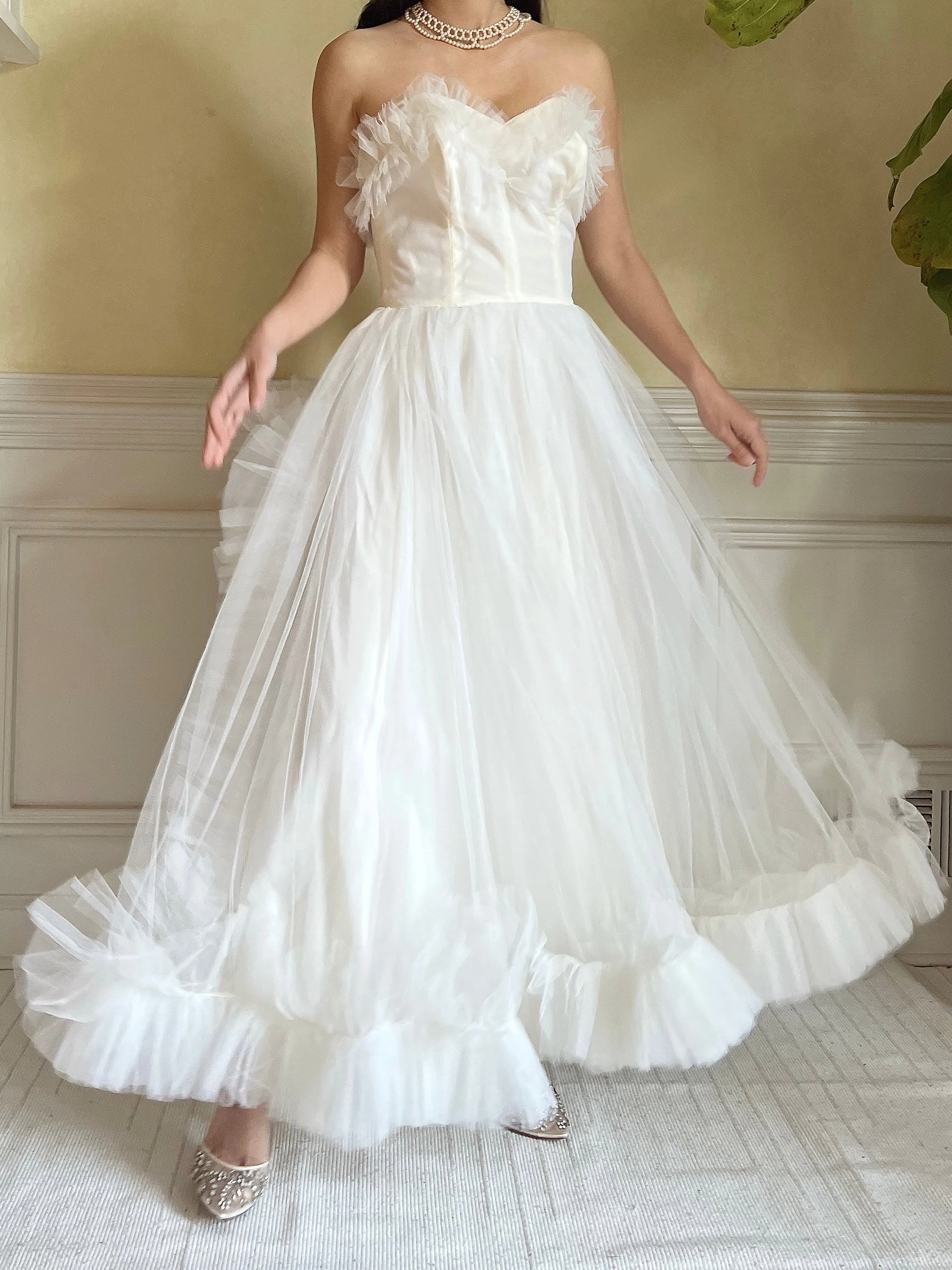 1950s Tulle Ruffle Dress - XS
