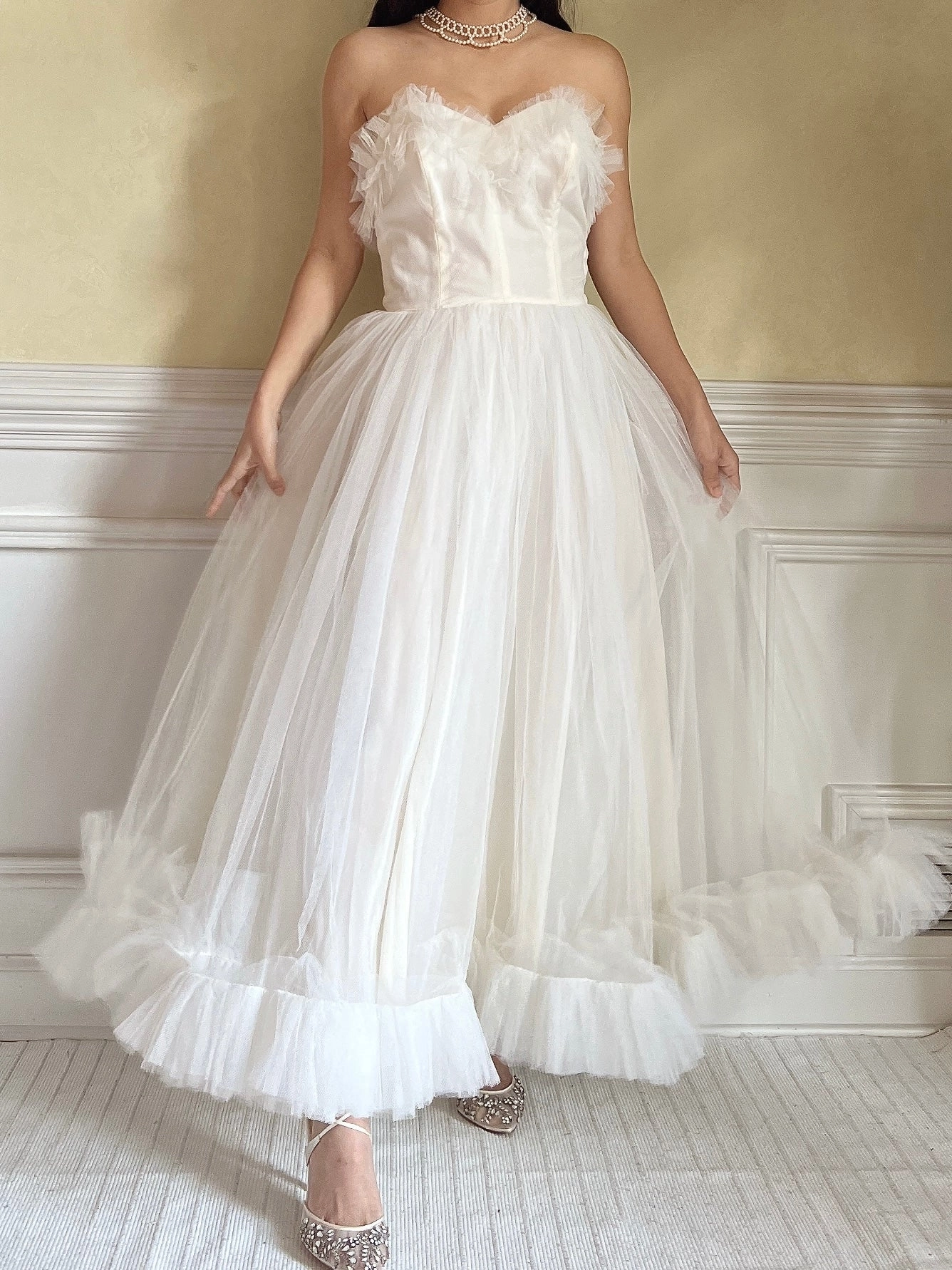 1950s Tulle Ruffle Dress - XS