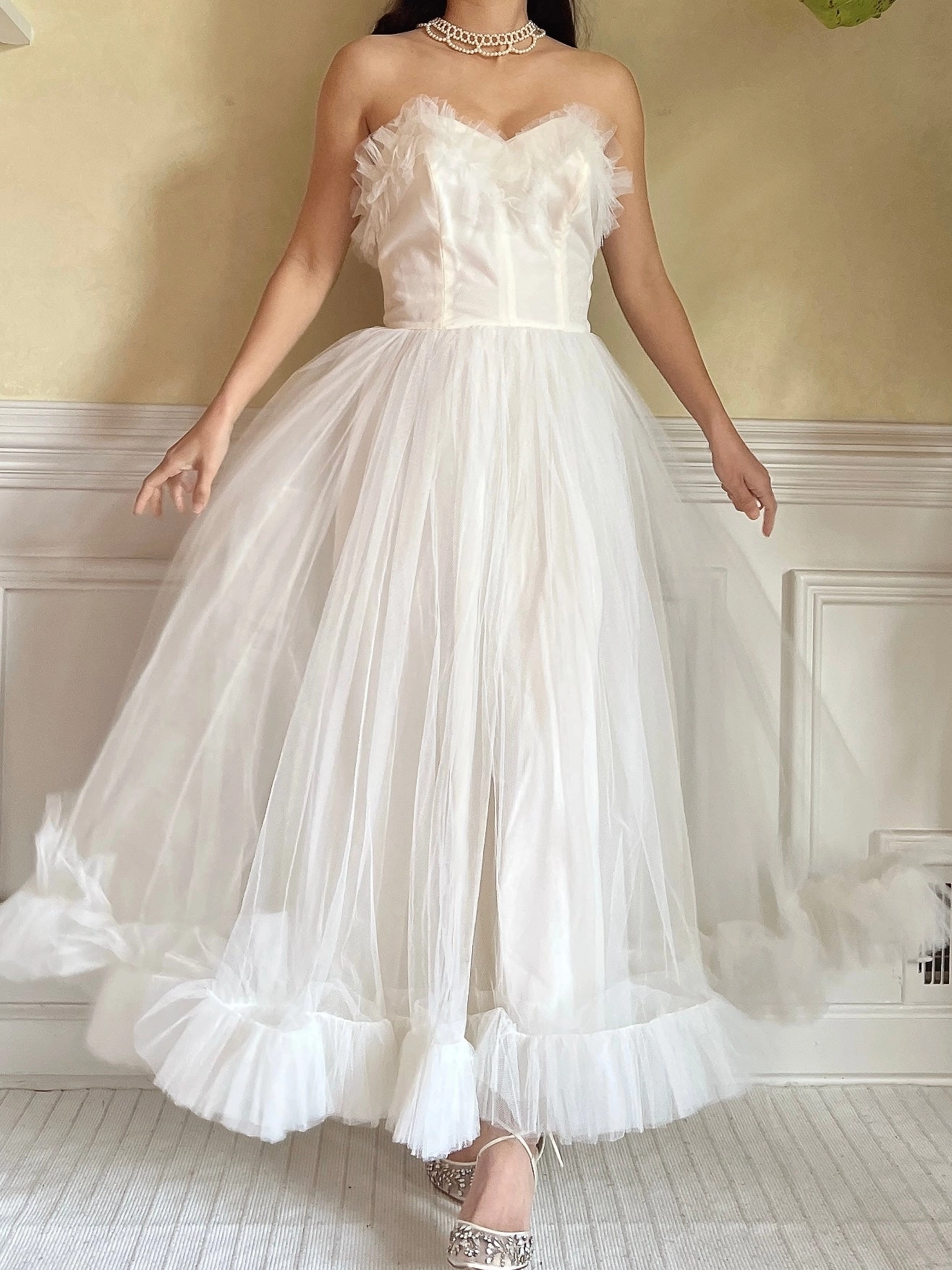 1950s Tulle Ruffle Dress - XS