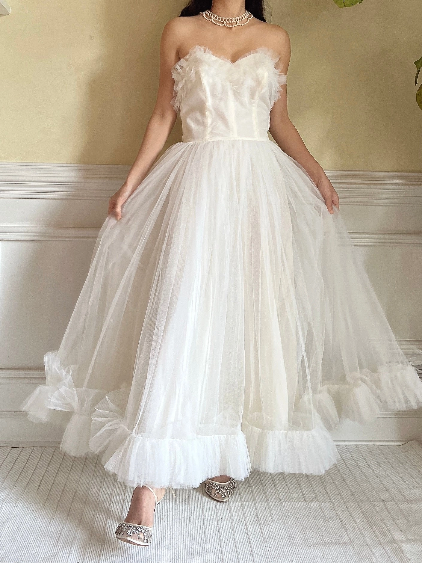 1950s Tulle Ruffle Dress - XS