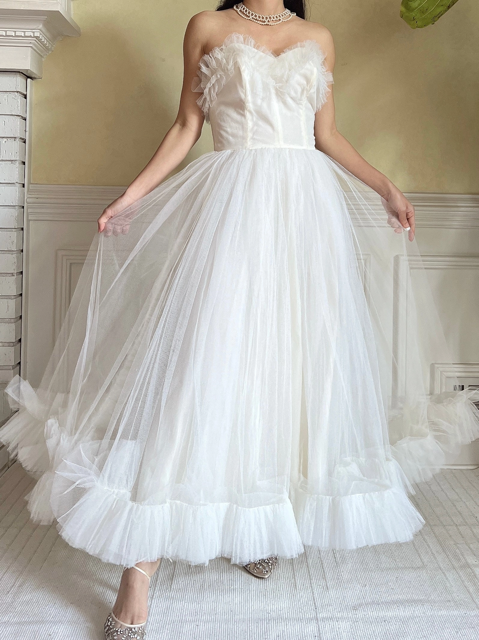 1950s Tulle Ruffle Dress - XS
