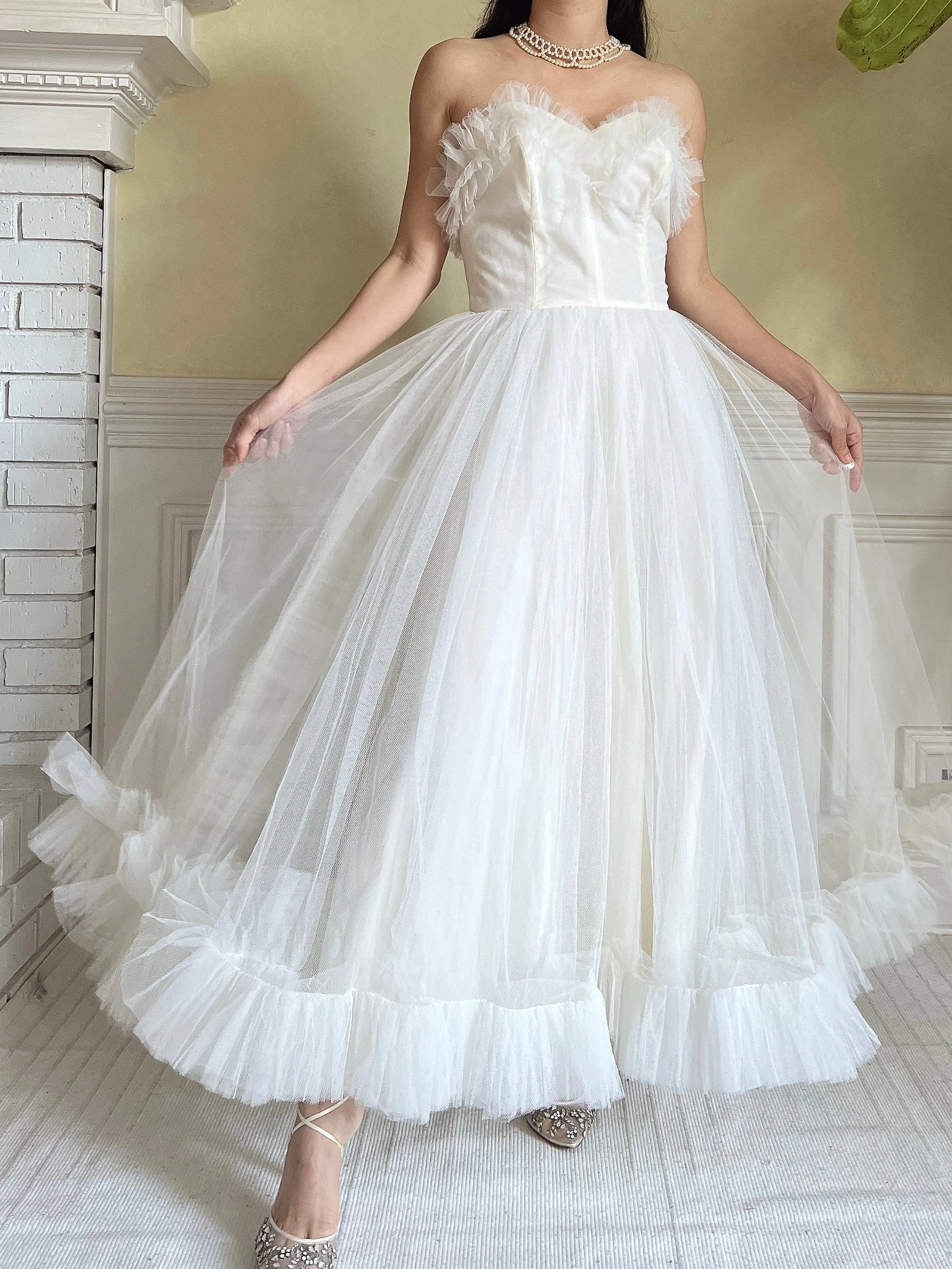 1950s Tulle Ruffle Dress - XS