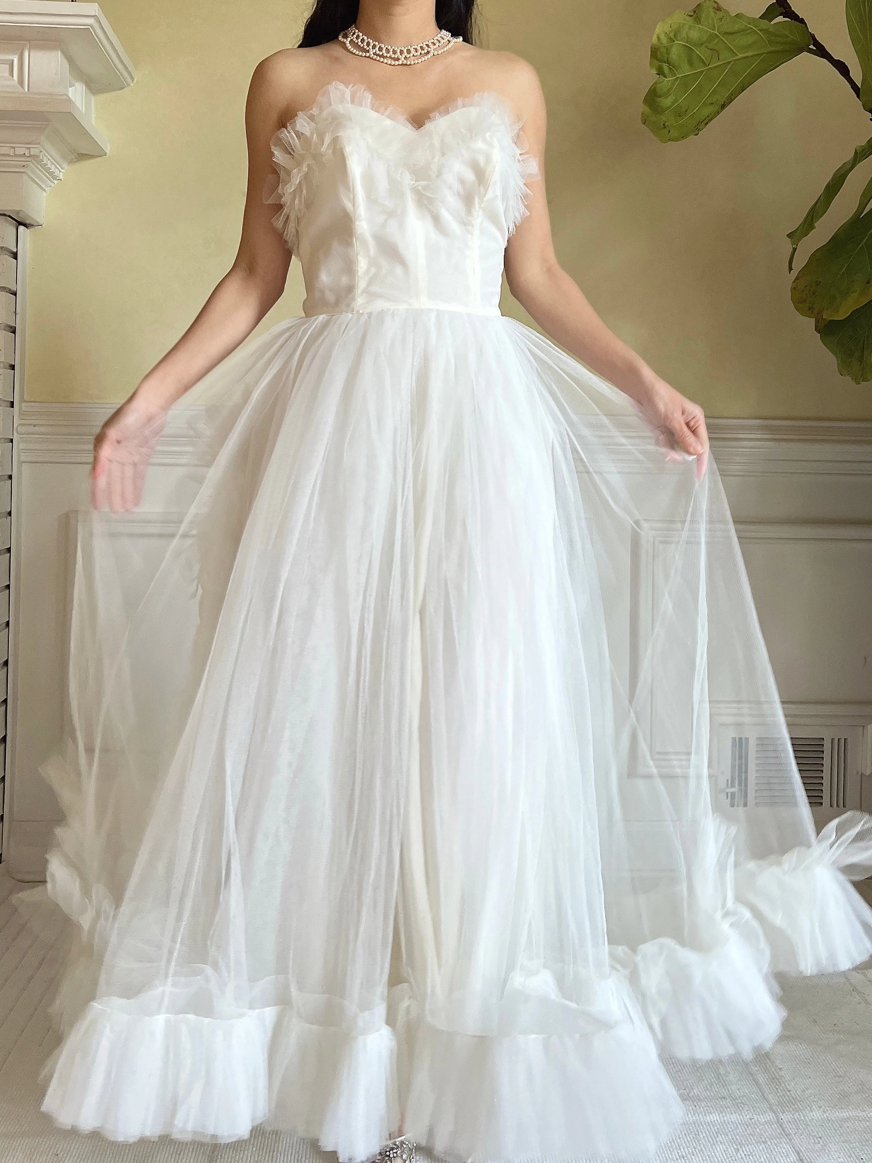 1950s Tulle Ruffle Dress - XS