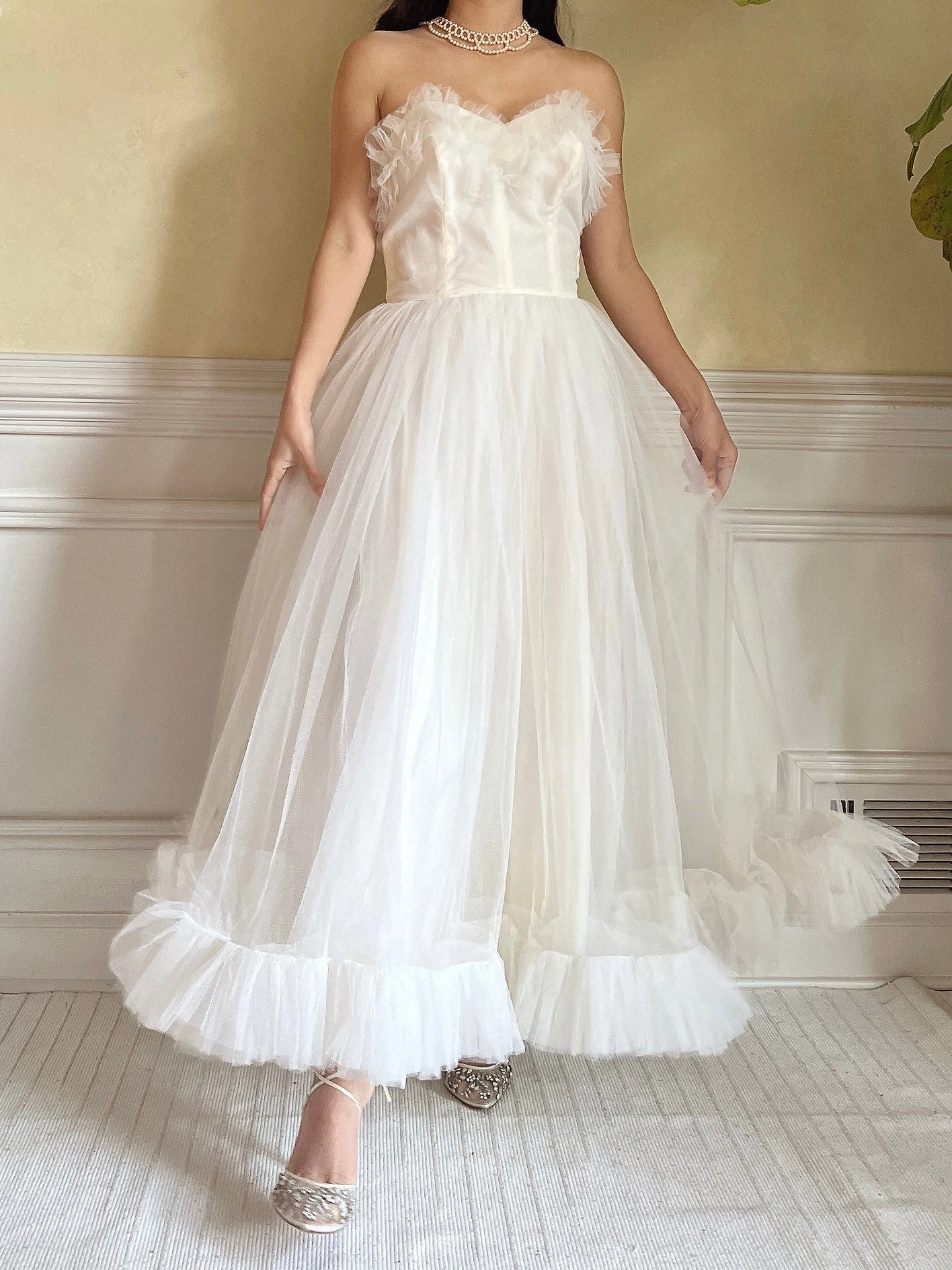 1950s Tulle Ruffle Dress - XS