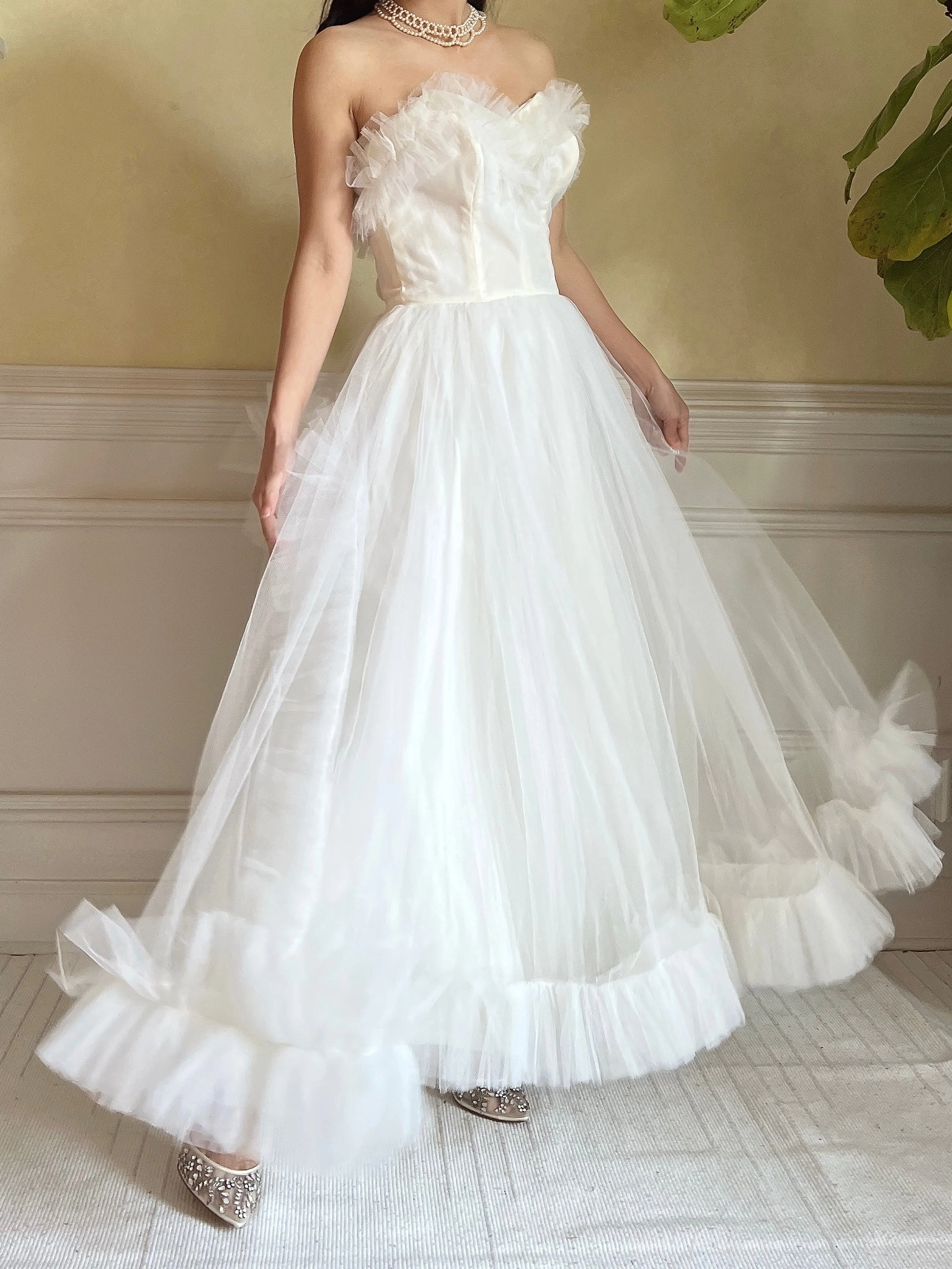 1950s Tulle Ruffle Dress - XS