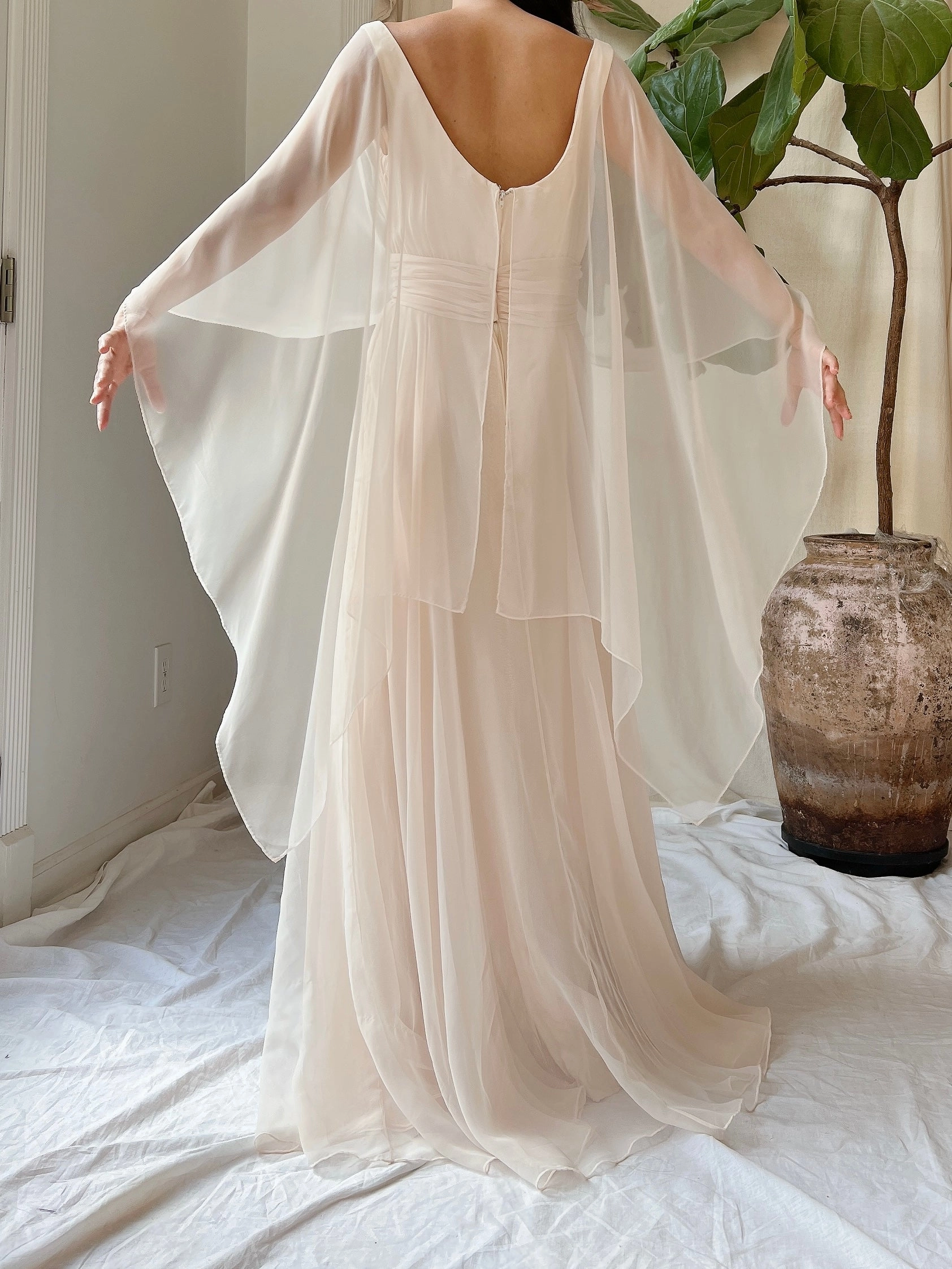 1960s Chiffon Cape Dress - S/M