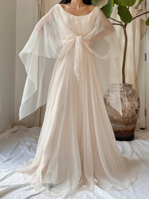 1960s Chiffon Cape Dress - S/M