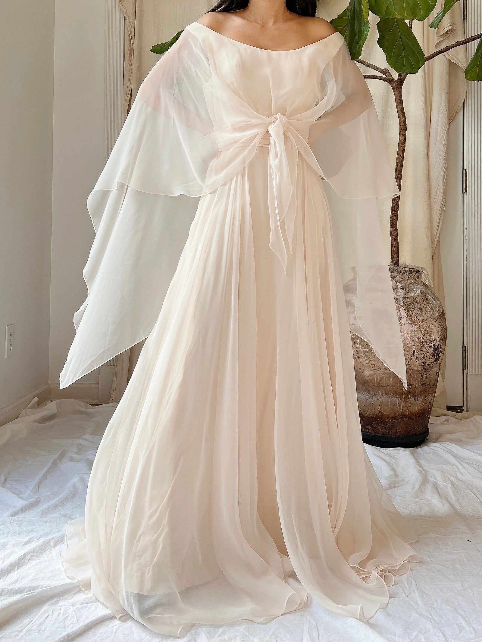 1960s Chiffon Cape Dress - S/M
