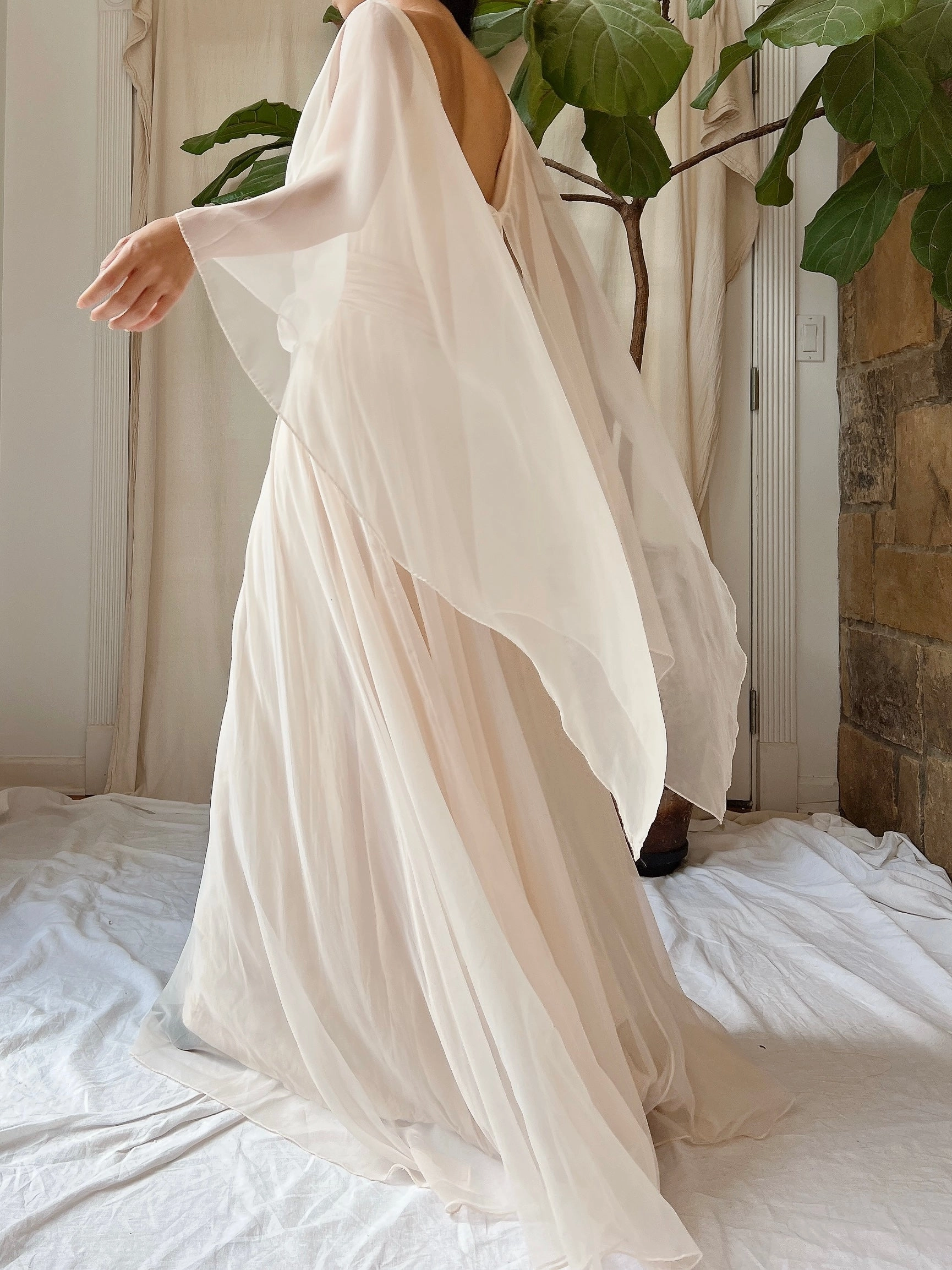 1960s Chiffon Cape Dress - S/M