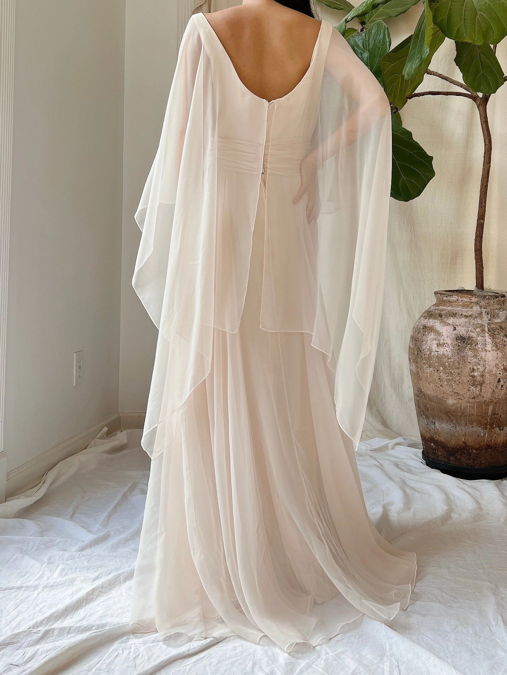 1960s Chiffon Cape Dress - S/M
