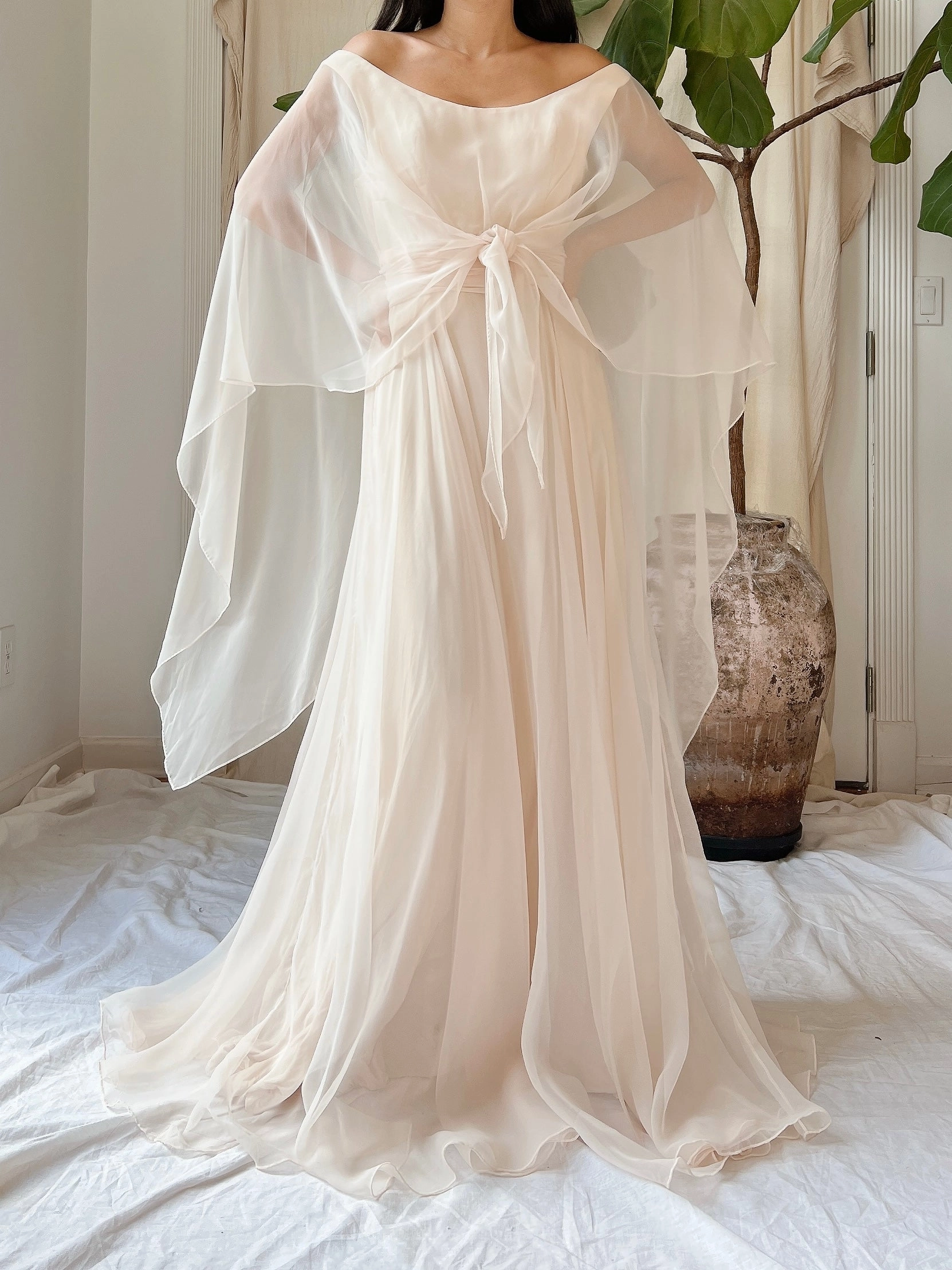1960s Chiffon Cape Dress - S/M