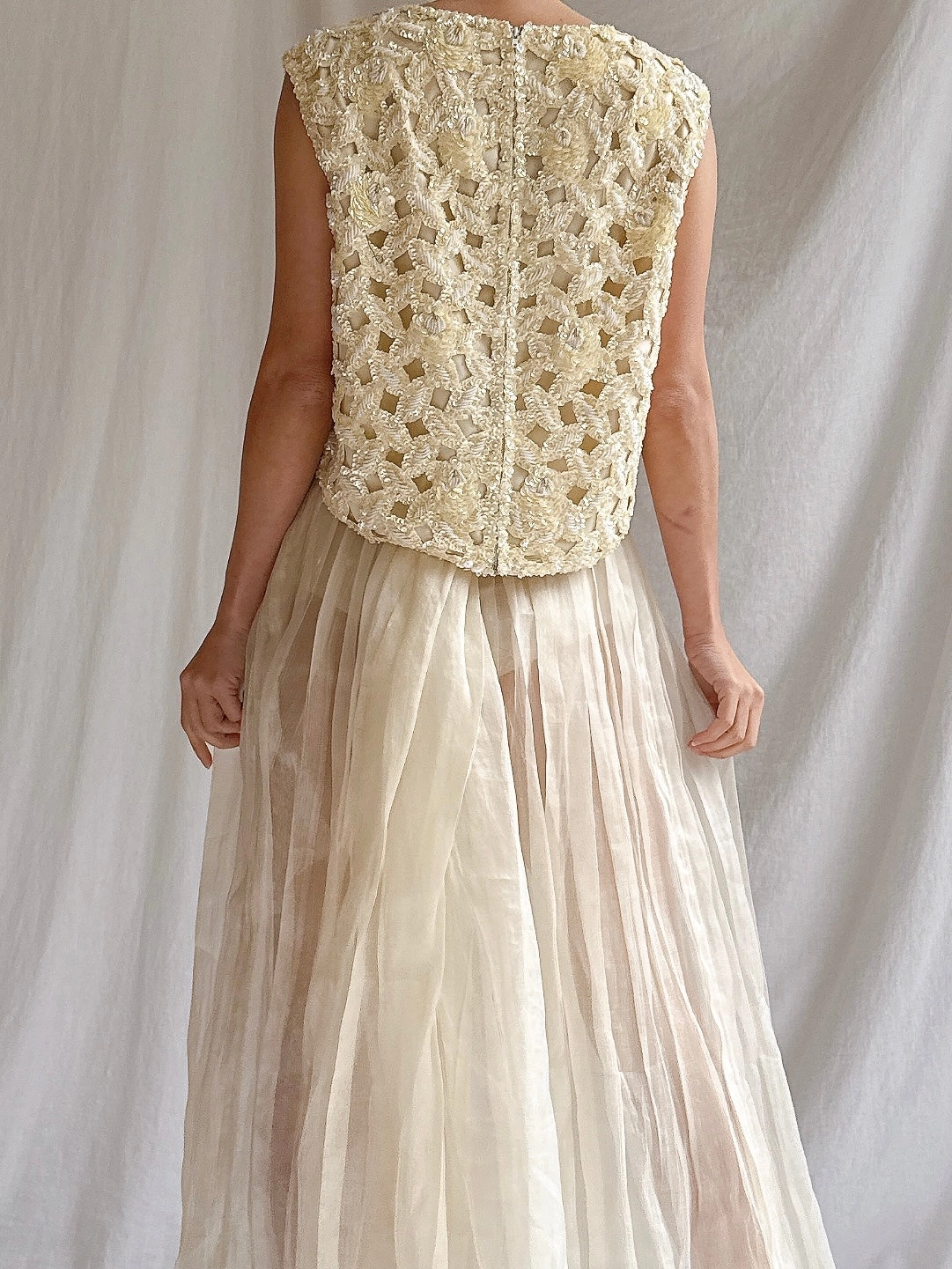 1960s Handbeaded Cutout Top - M