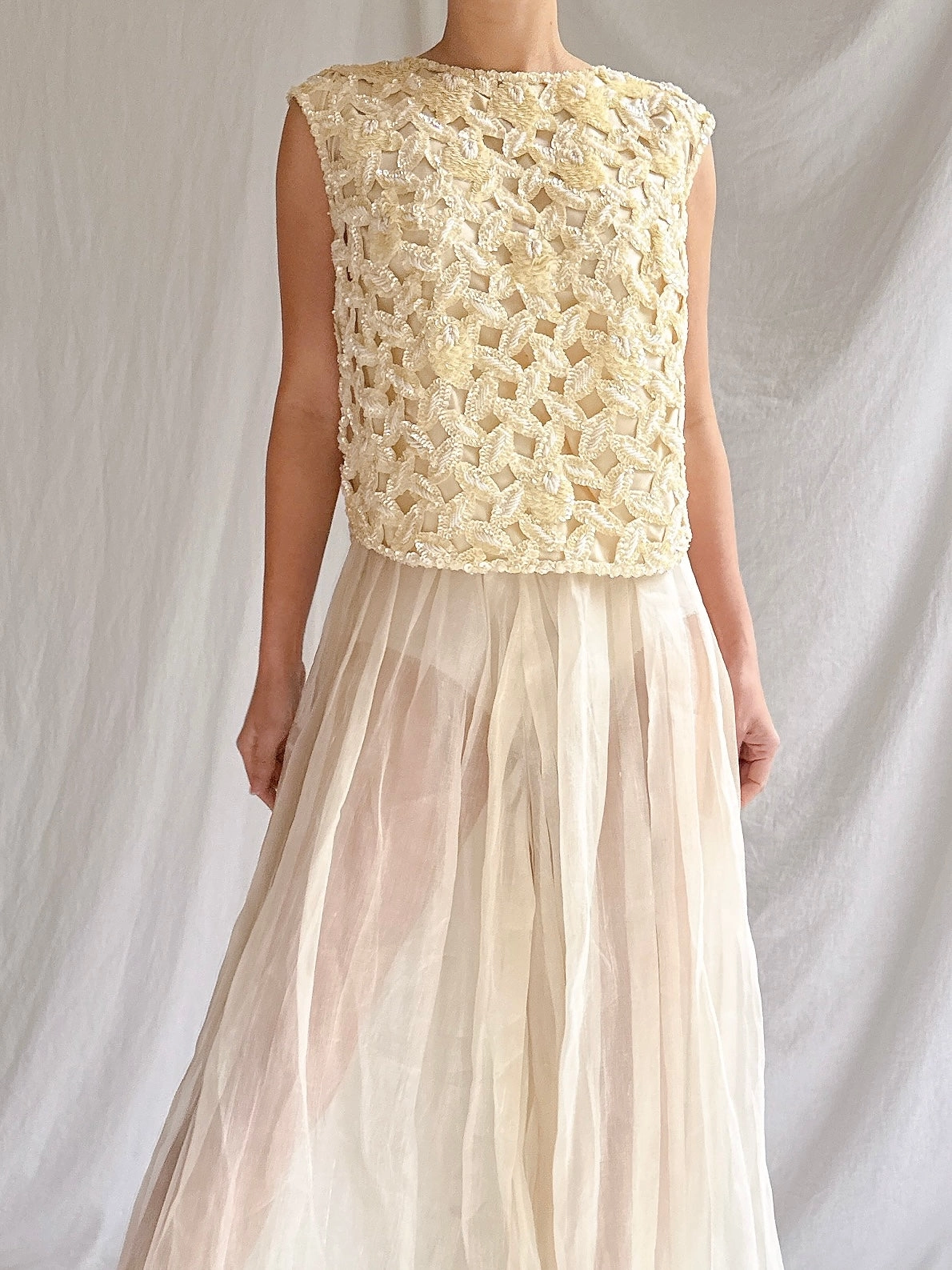1960s Handbeaded Cutout Top - M
