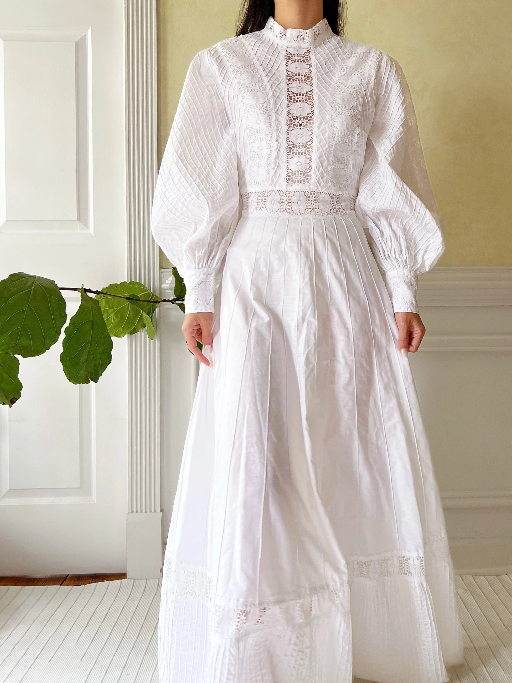 1970s Cotton Puff Sleeve Dress - S