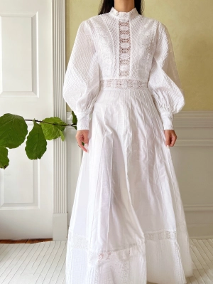 1970s Cotton Puff Sleeve Dress - S