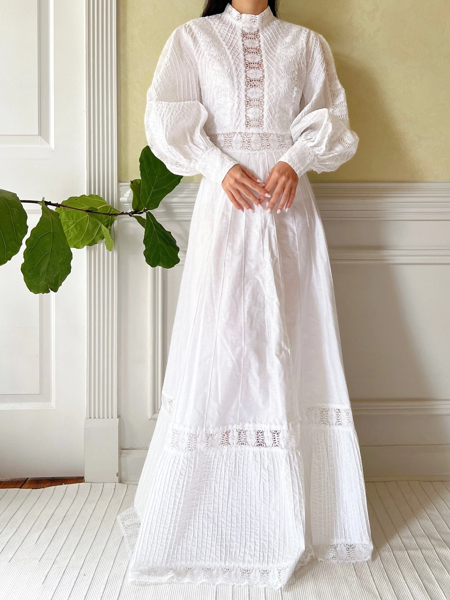 1970s Cotton Puff Sleeve Dress - S