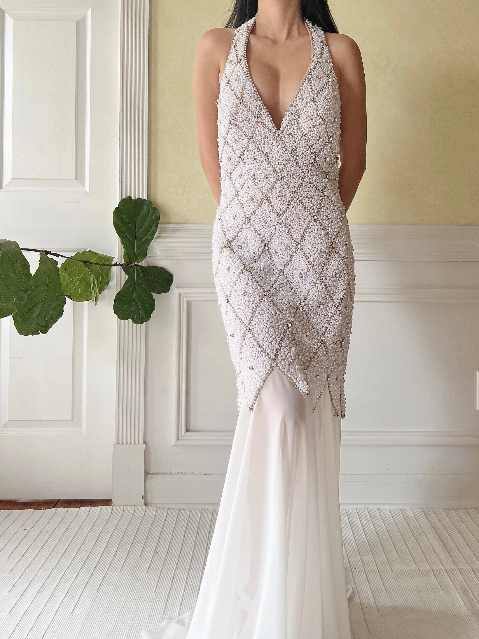 1990s Pearl and Chiffon Beaded Gown - S/4