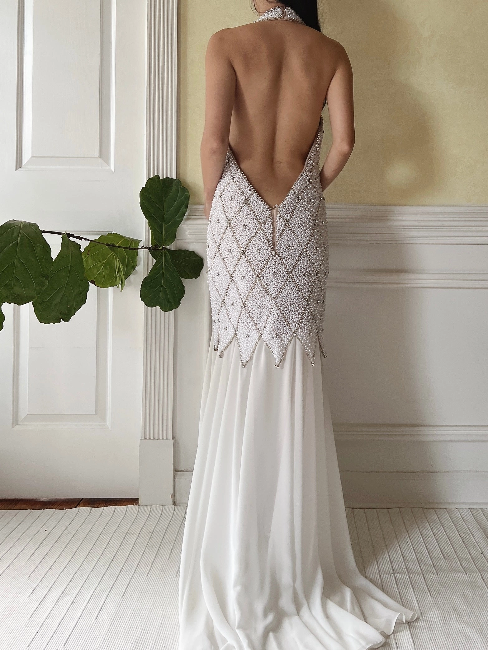 1990s Pearl and Chiffon Beaded Gown - S/4