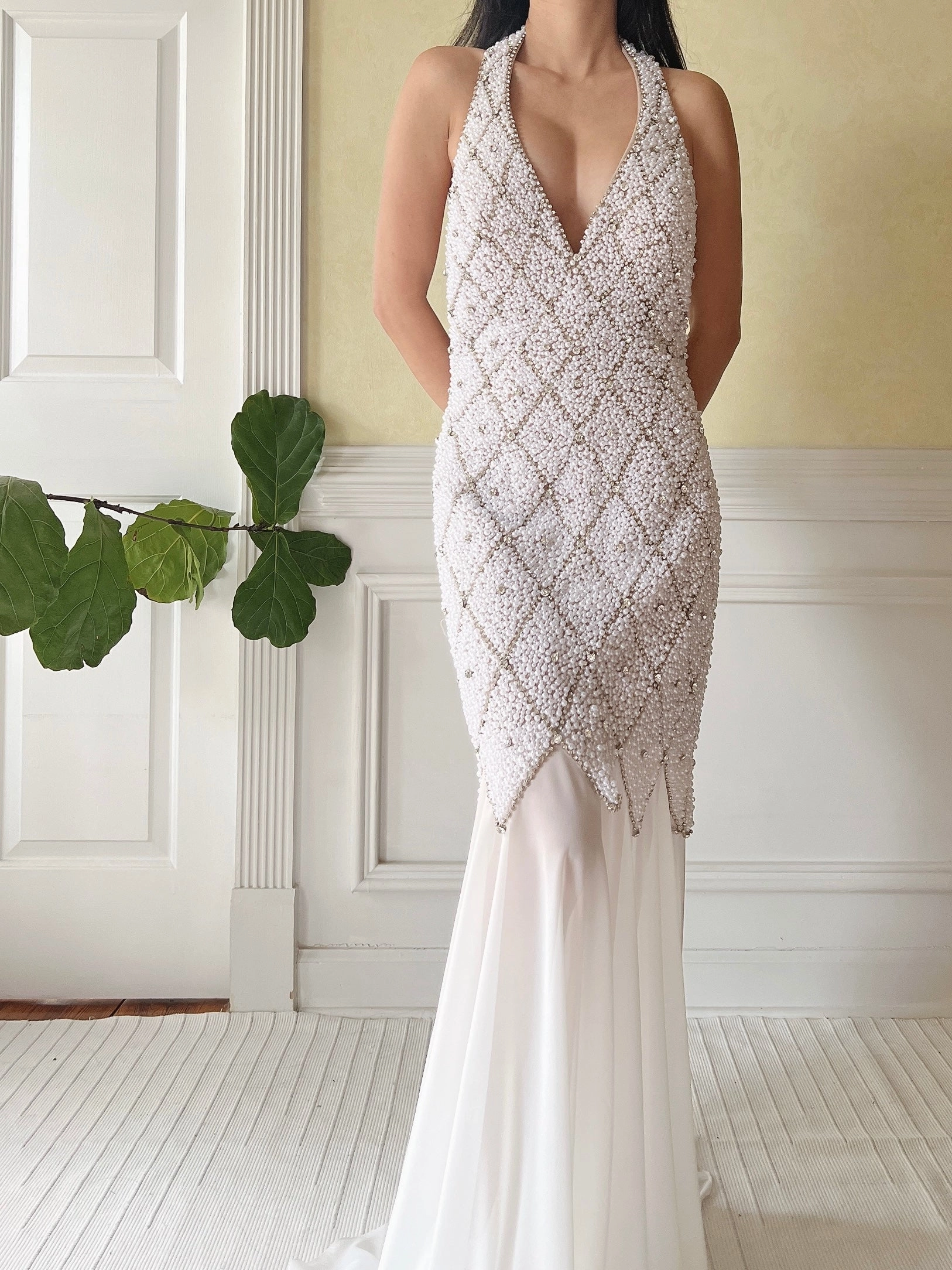 1990s Pearl and Chiffon Beaded Gown - S/4