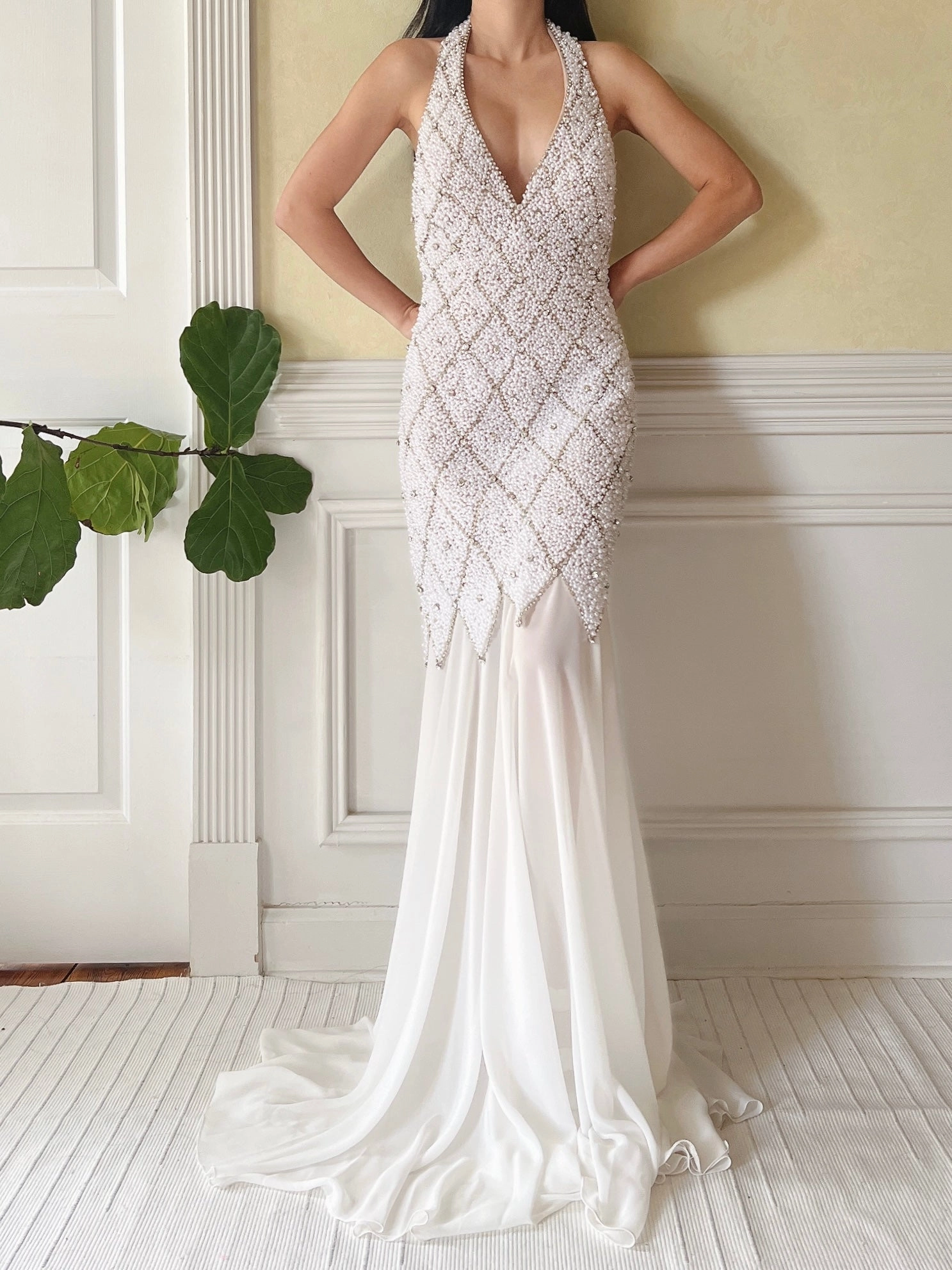 1990s Pearl and Chiffon Beaded Gown - S/4