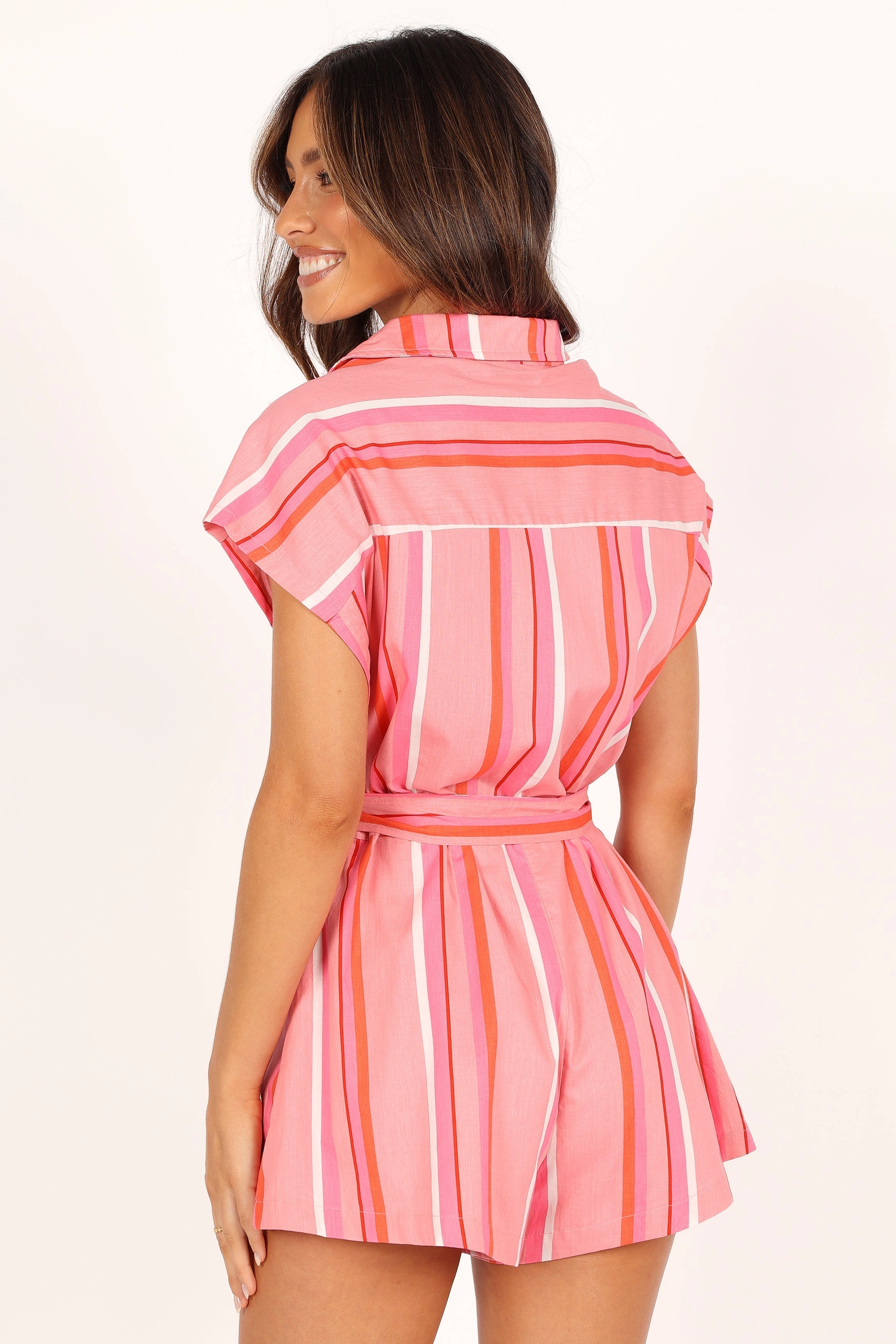 Addie Tie Waist Playsuit - Pink Stripe