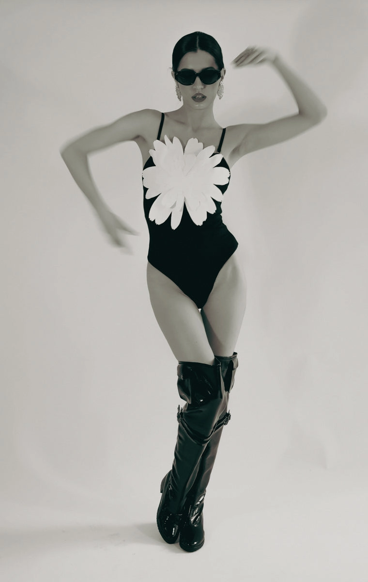 Black And White Flower One-Piece