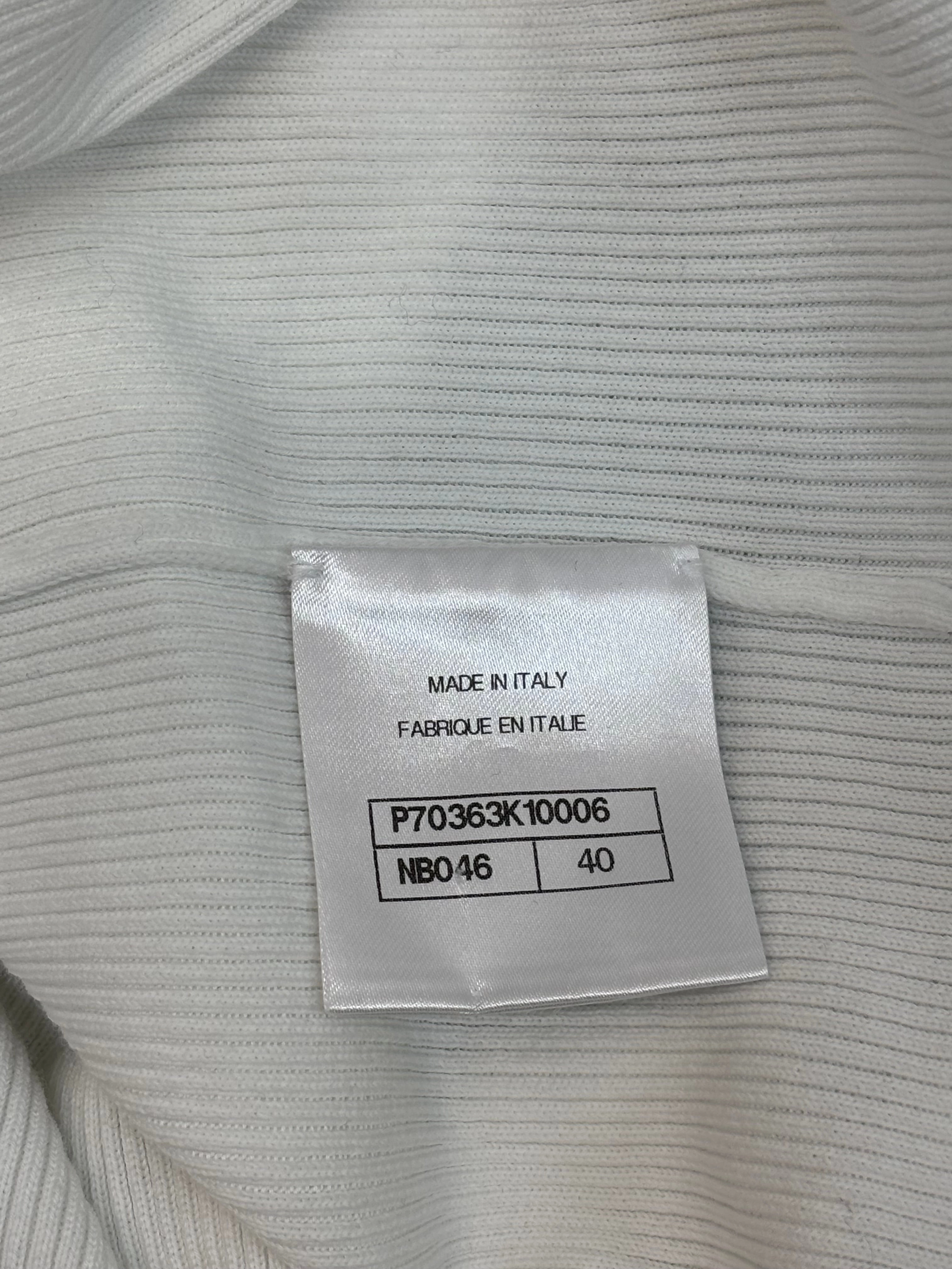 CHANEL White Ribbed Multicolor Clover Tank Top Sz 40