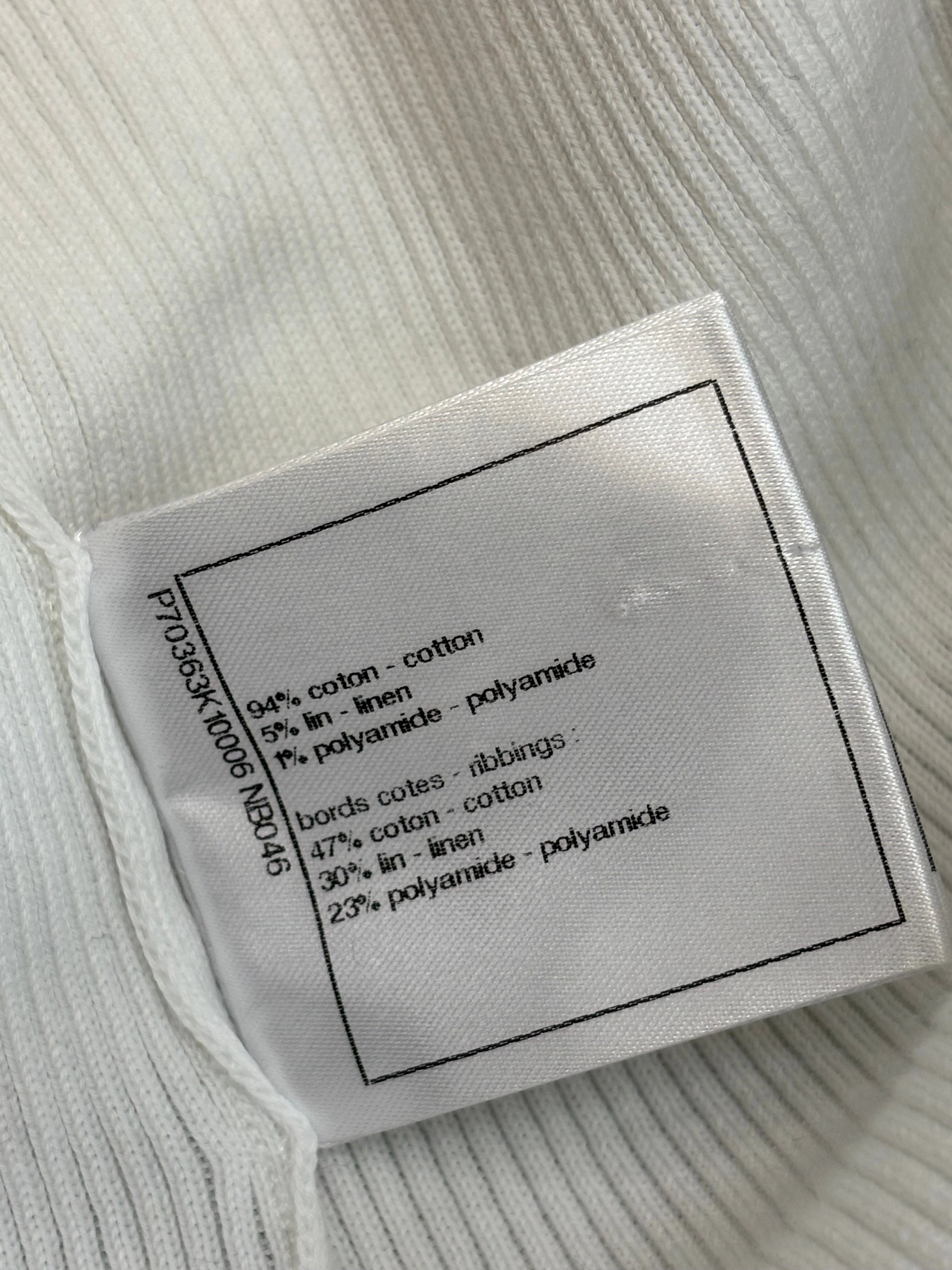 CHANEL White Ribbed Multicolor Clover Tank Top Sz 40