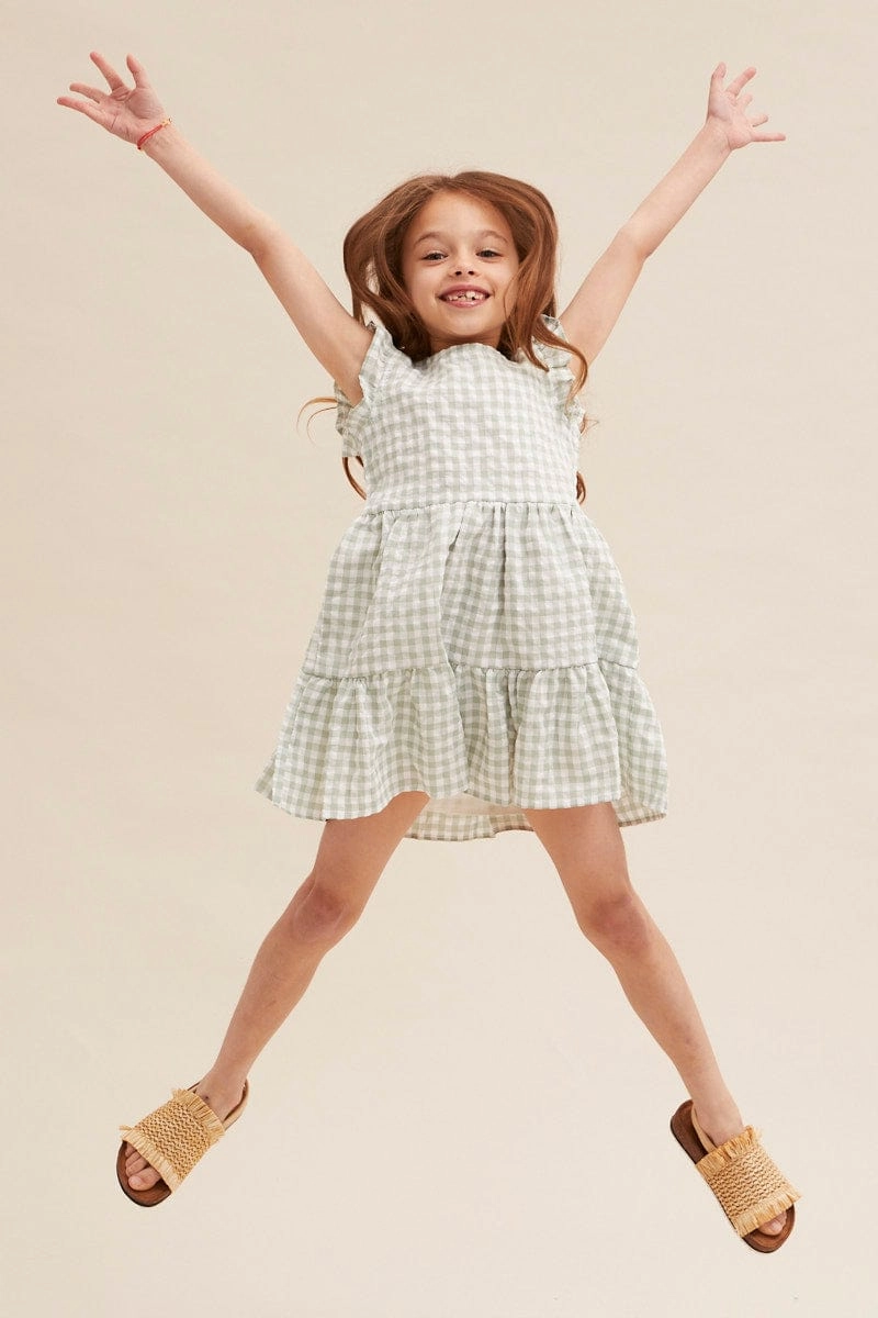 Check Kids Short Sleeve Tiered Smock Dress