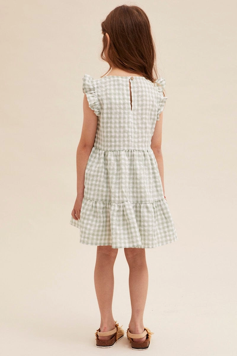 Check Kids Short Sleeve Tiered Smock Dress