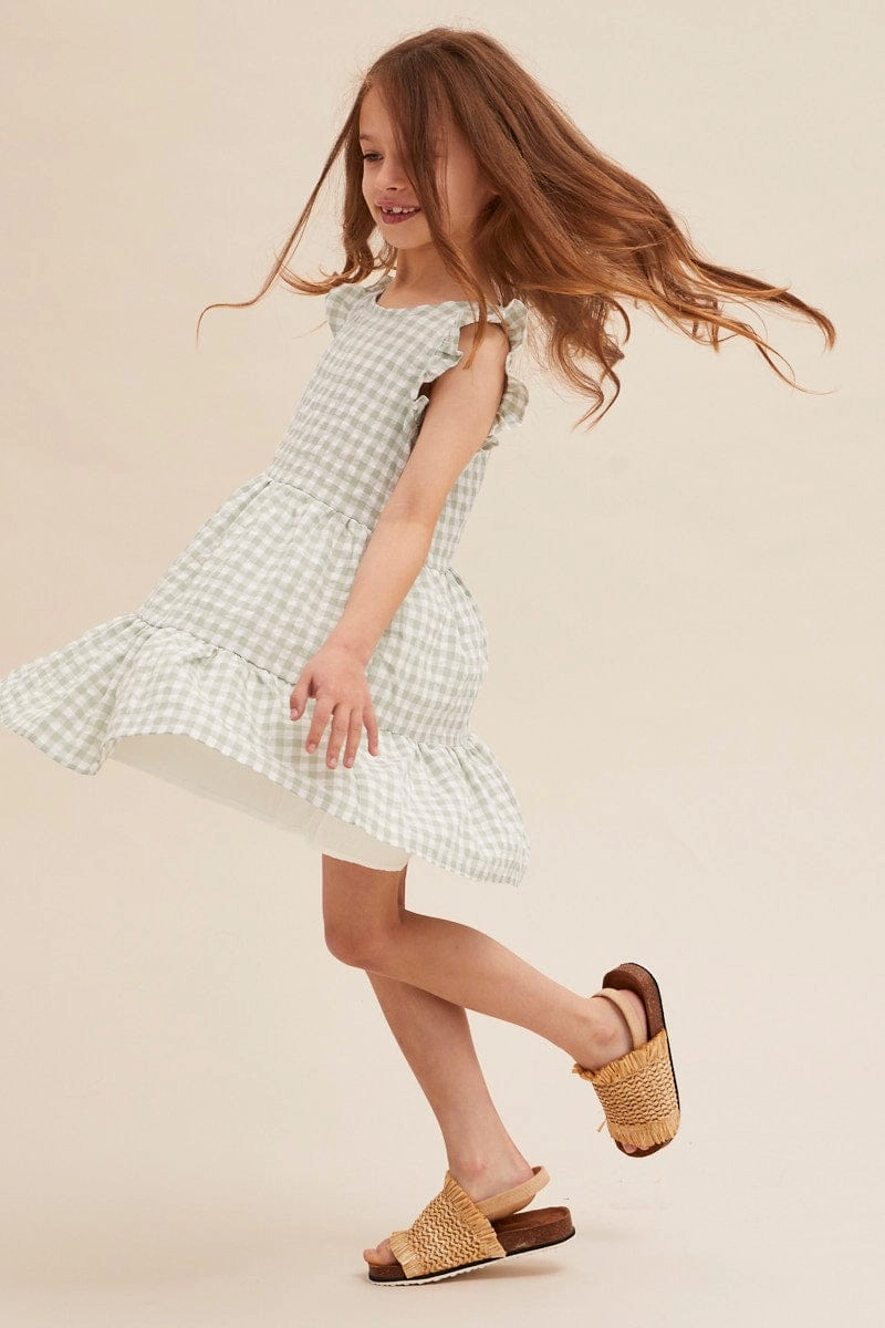 Check Kids Short Sleeve Tiered Smock Dress