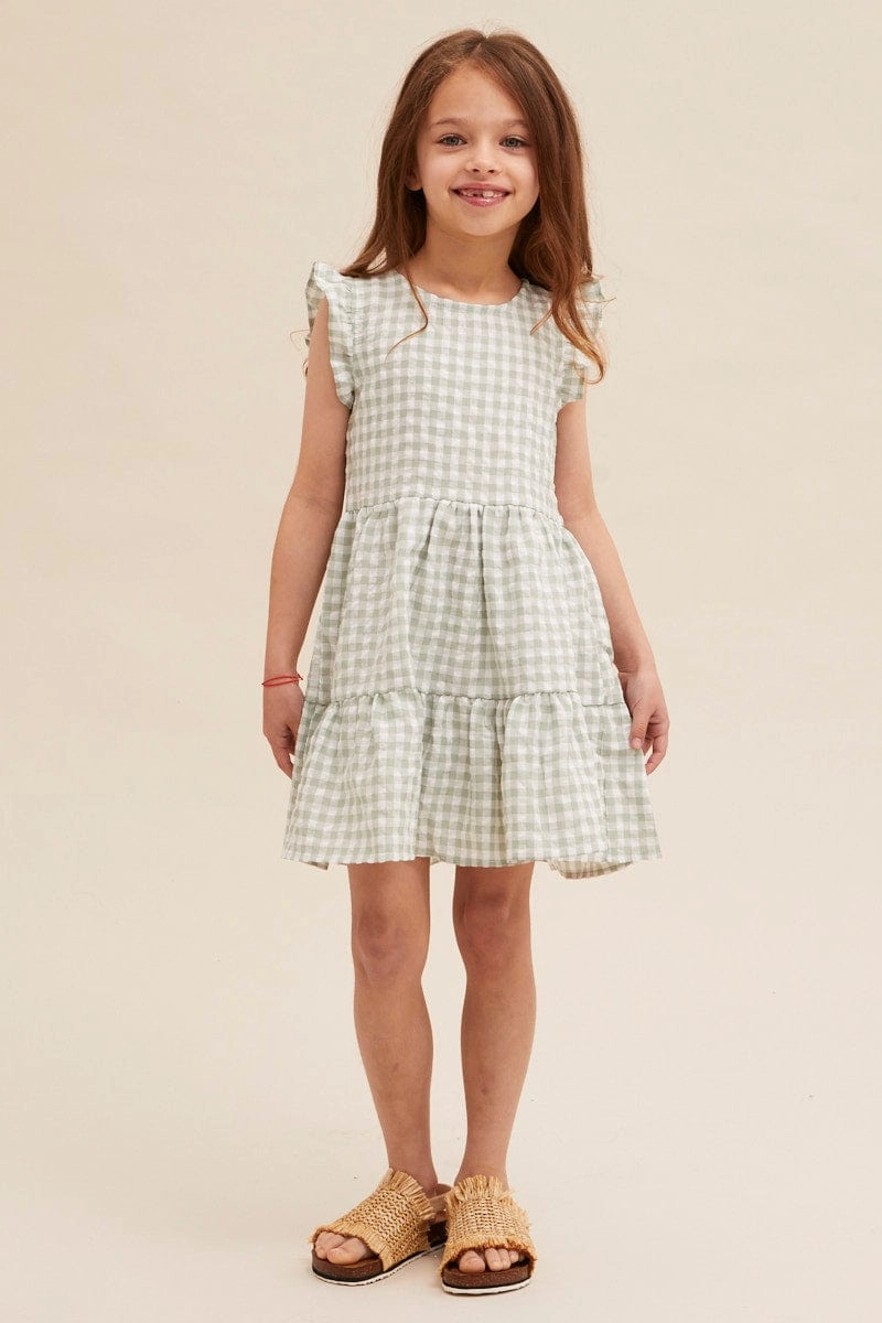 Check Kids Short Sleeve Tiered Smock Dress