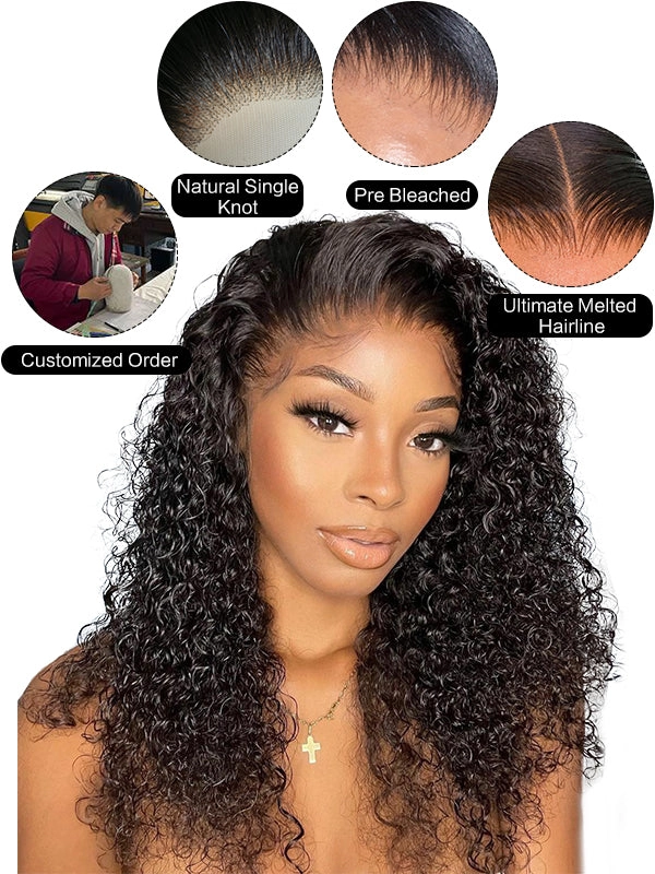 Chinalacewig Glueless Human Hair Lace Front Wig Blonde Ombre Color Deep Curly Wigs NCF990