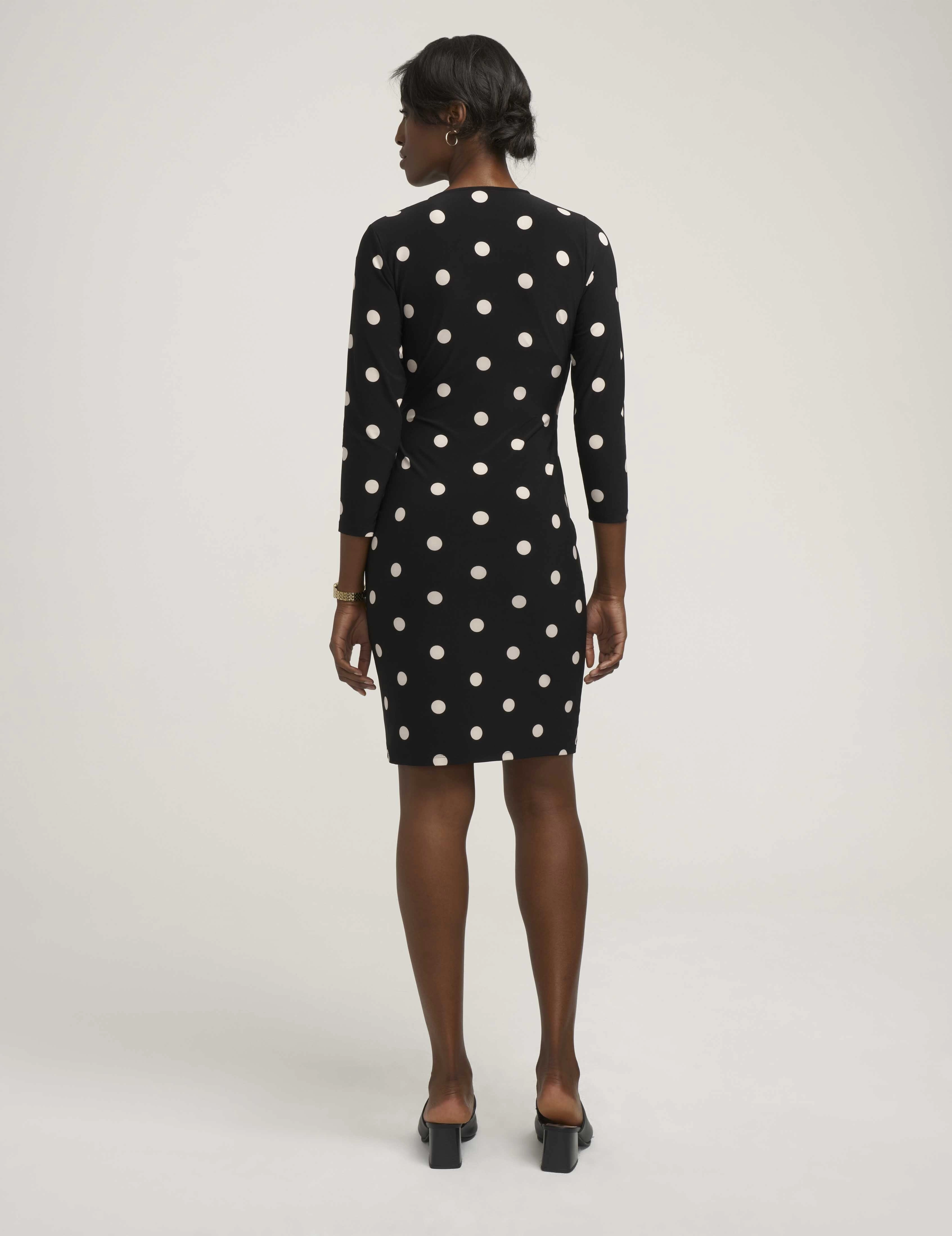 Dot Print Faux Wrap Dress- Sale