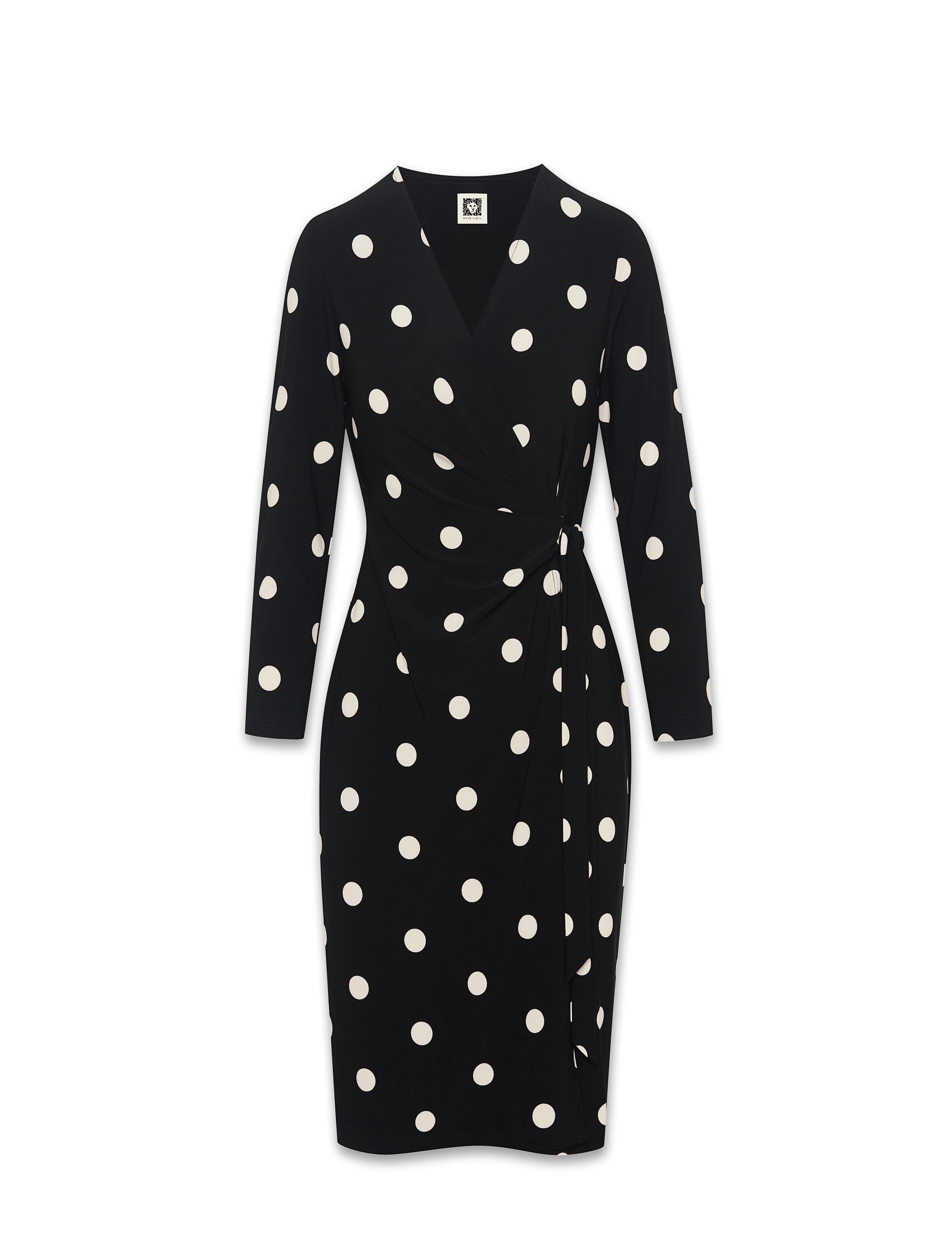 Dot Print Faux Wrap Dress- Sale